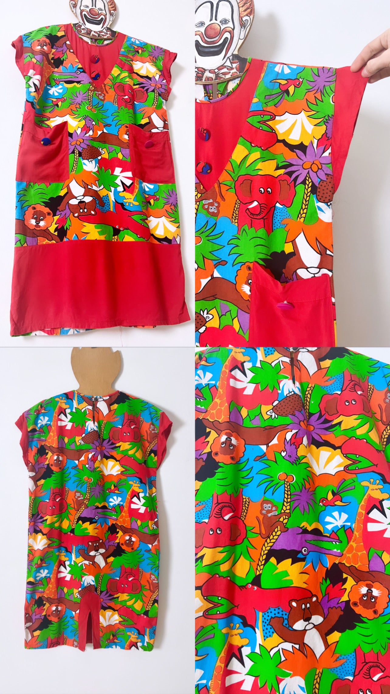 70s Psychedelic Primary Color Jungle Pals Sack Midi Dress