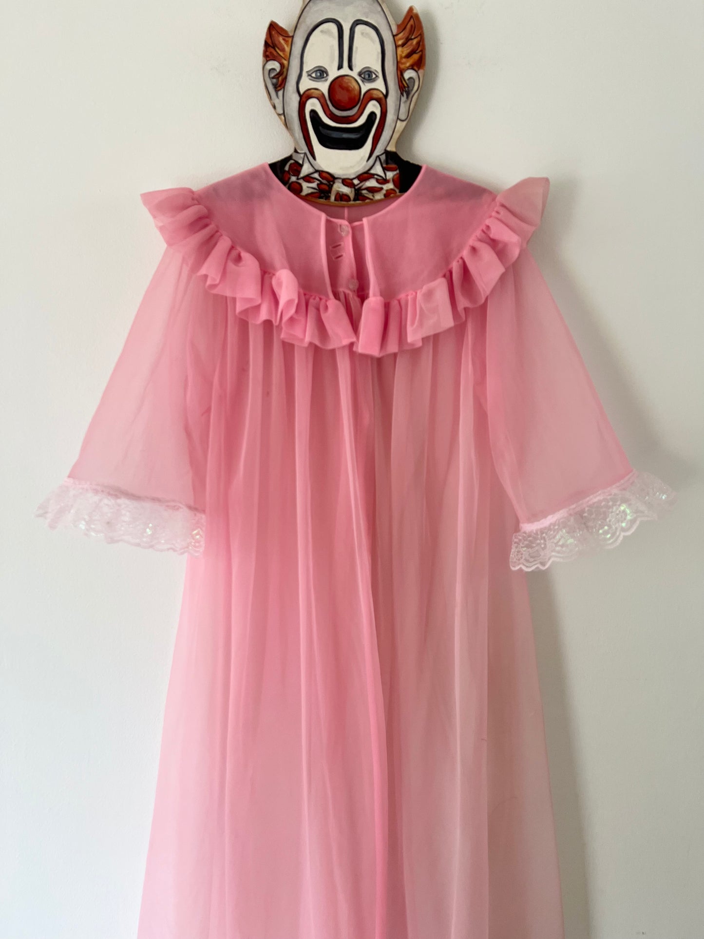 Reworked 1960s Bubblegum Pink Peignoir Duster