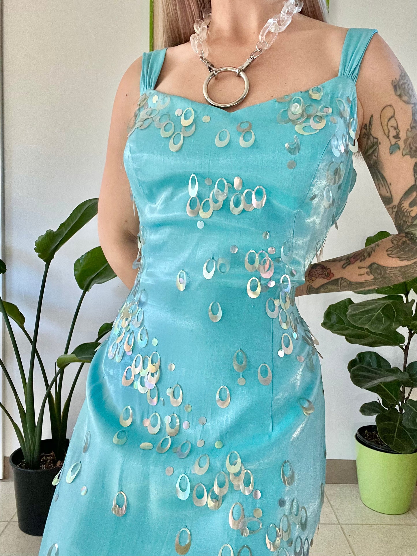 Y2K Iridescent Space Age Maxi Dress