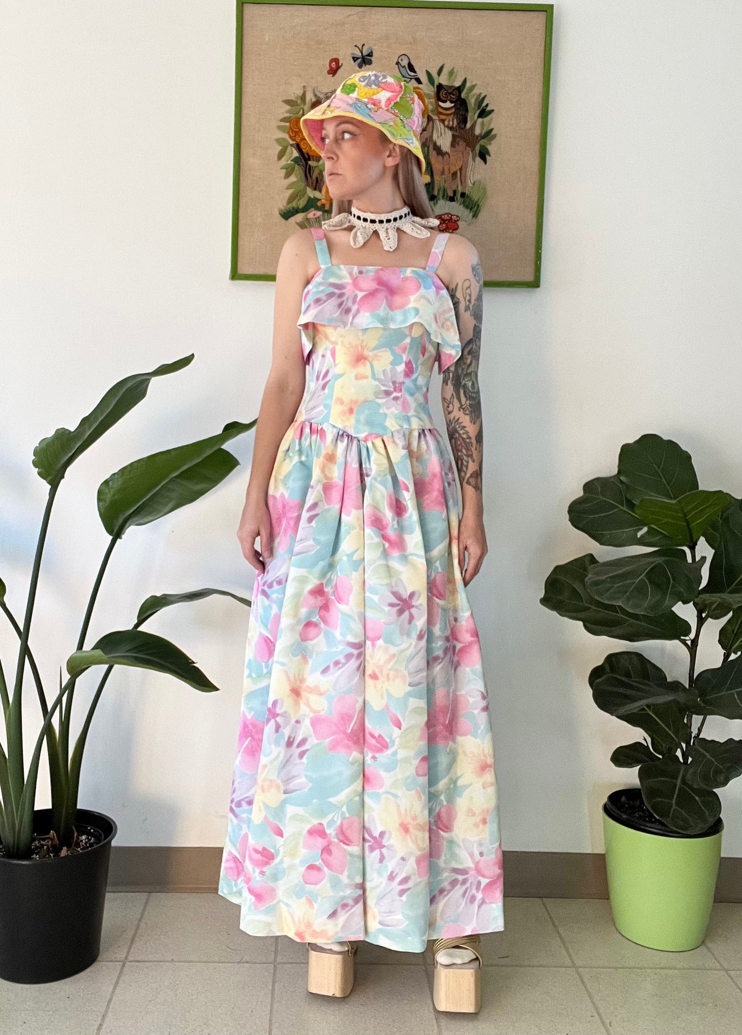 80s Handmade Floral Princess Gown - Small