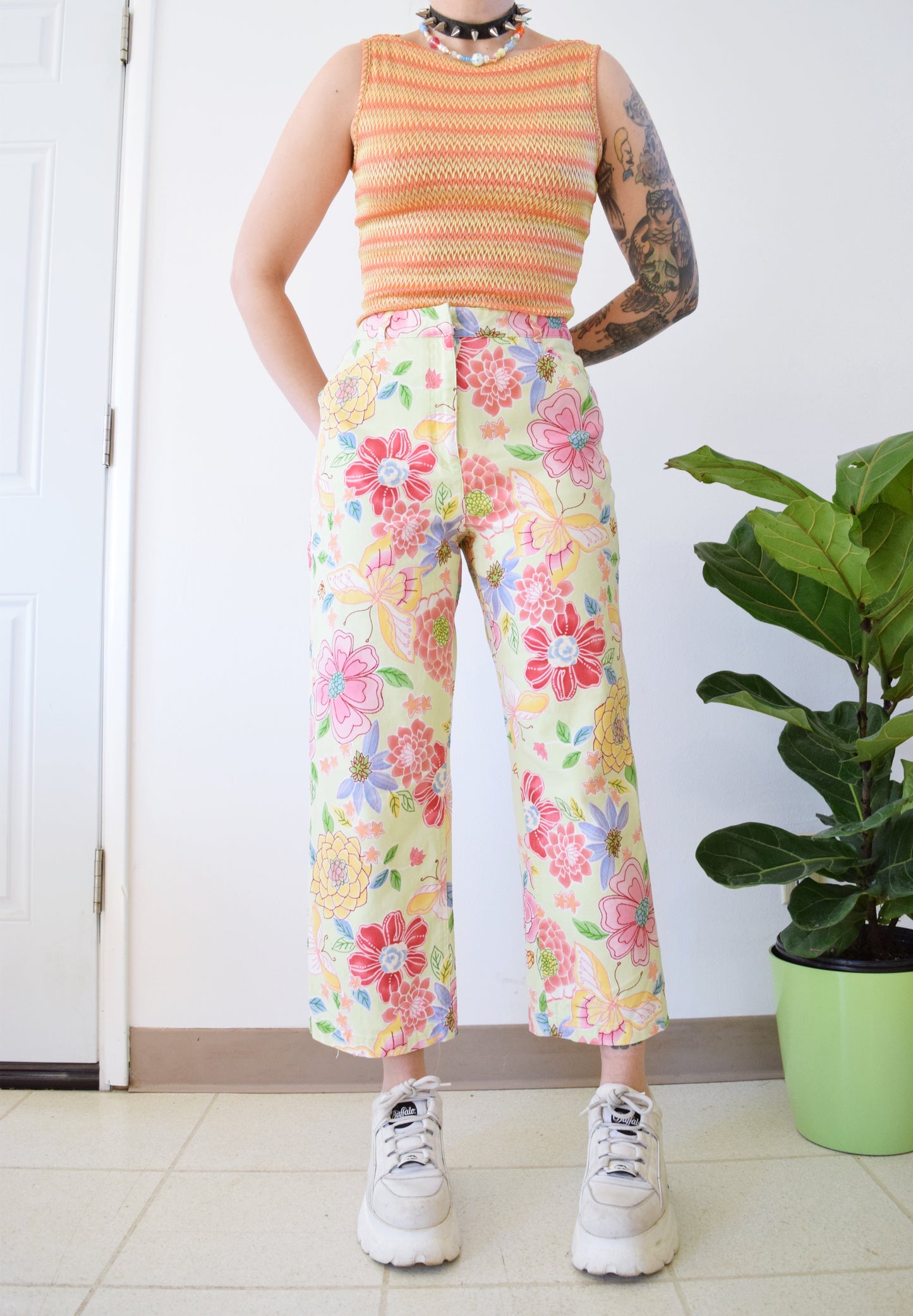 Y2K CHAIN STITCH BUTTERFLY TROUSERS - 30/31" WAIST