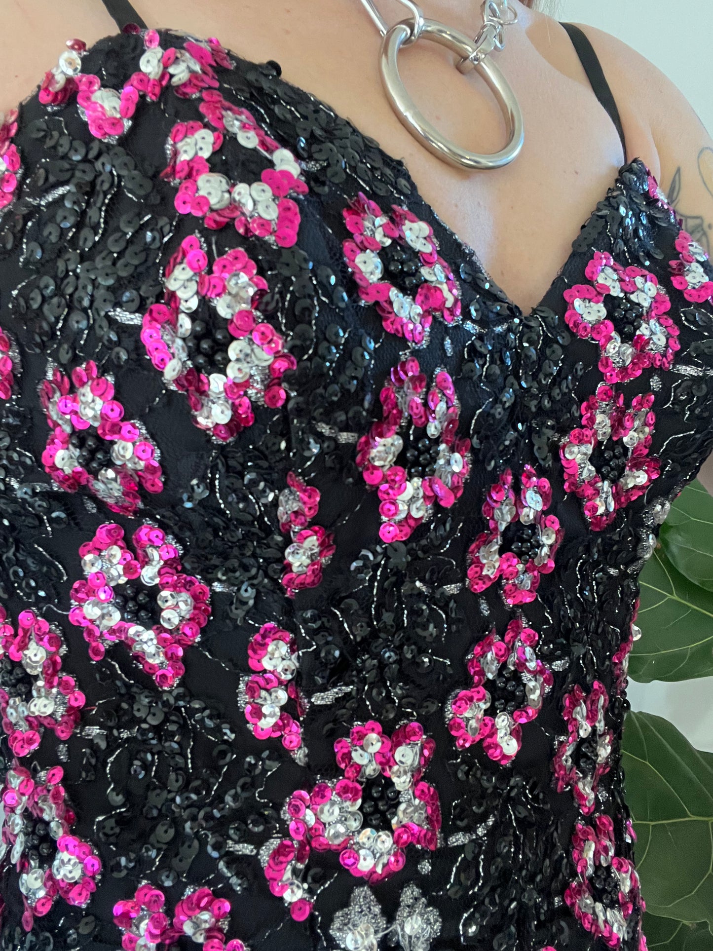 80s Avant Garde Sequin Ruffle Midi Dress