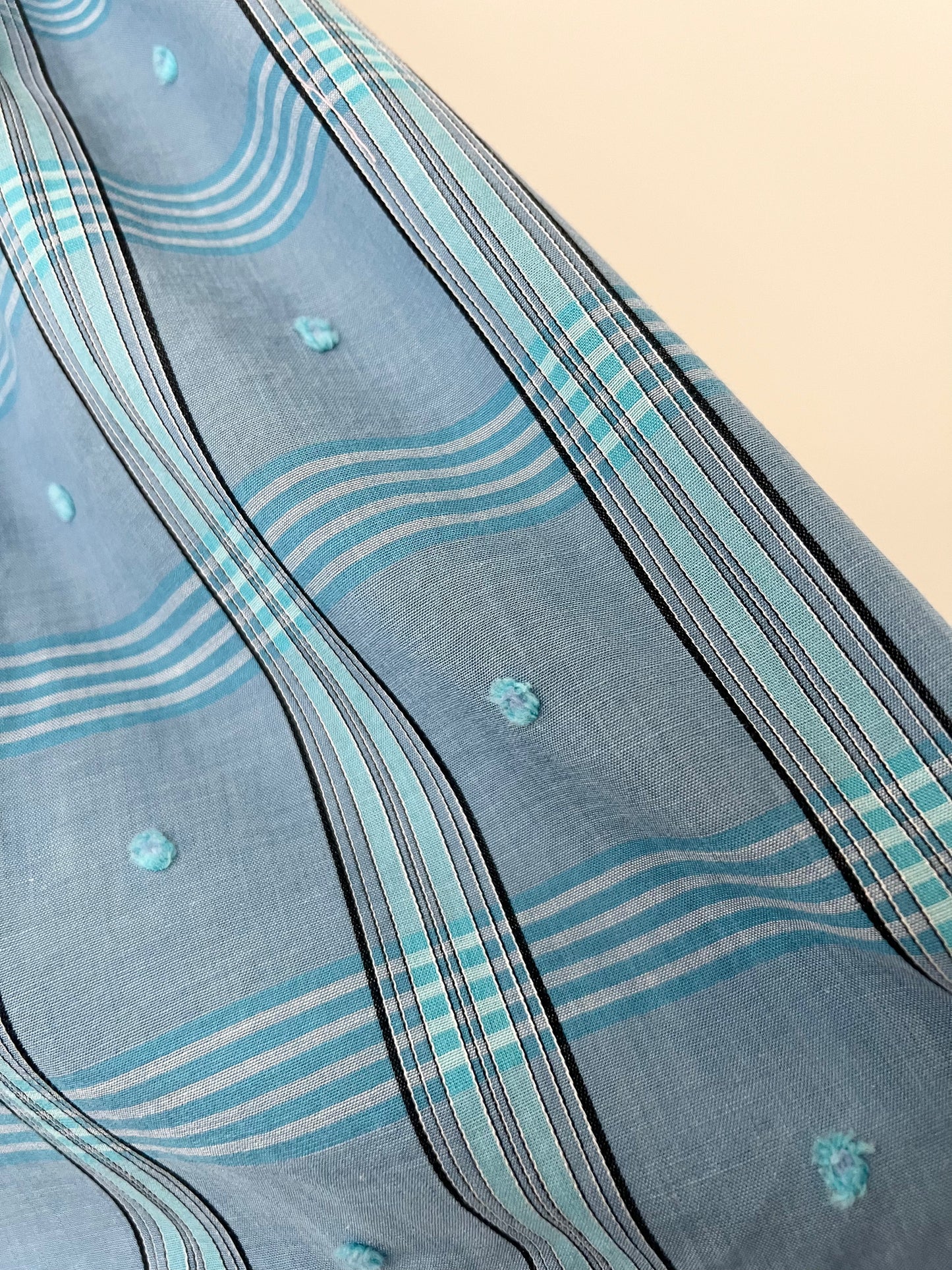 50s Blue Gingham Picnic Jumper Midi Dress - XS/S