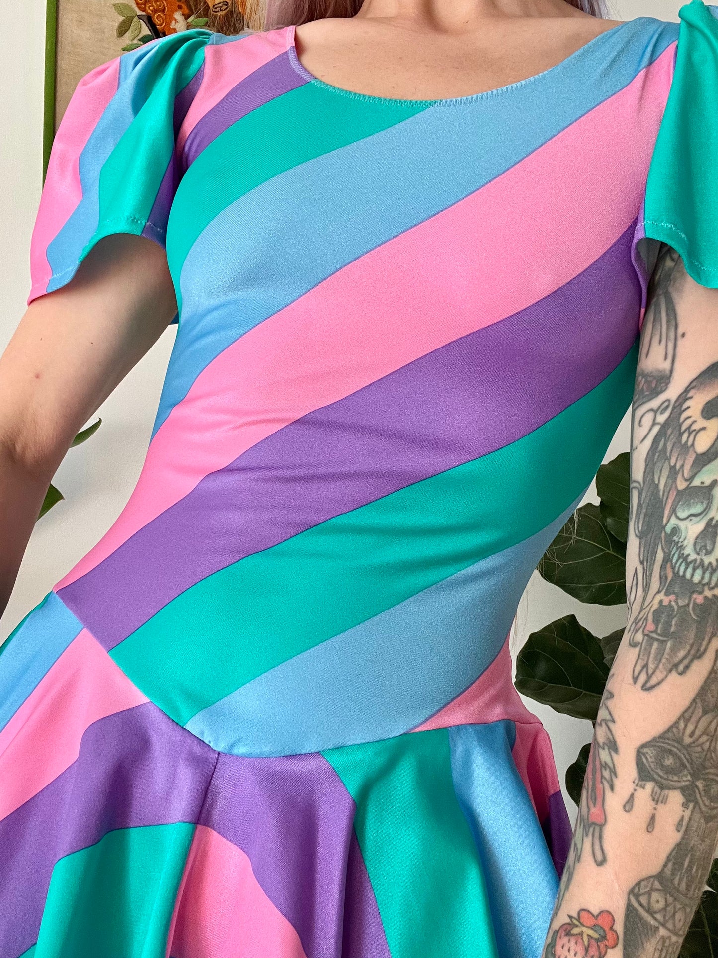 80s Candy Stripe Peplum Skirt Bodysuit