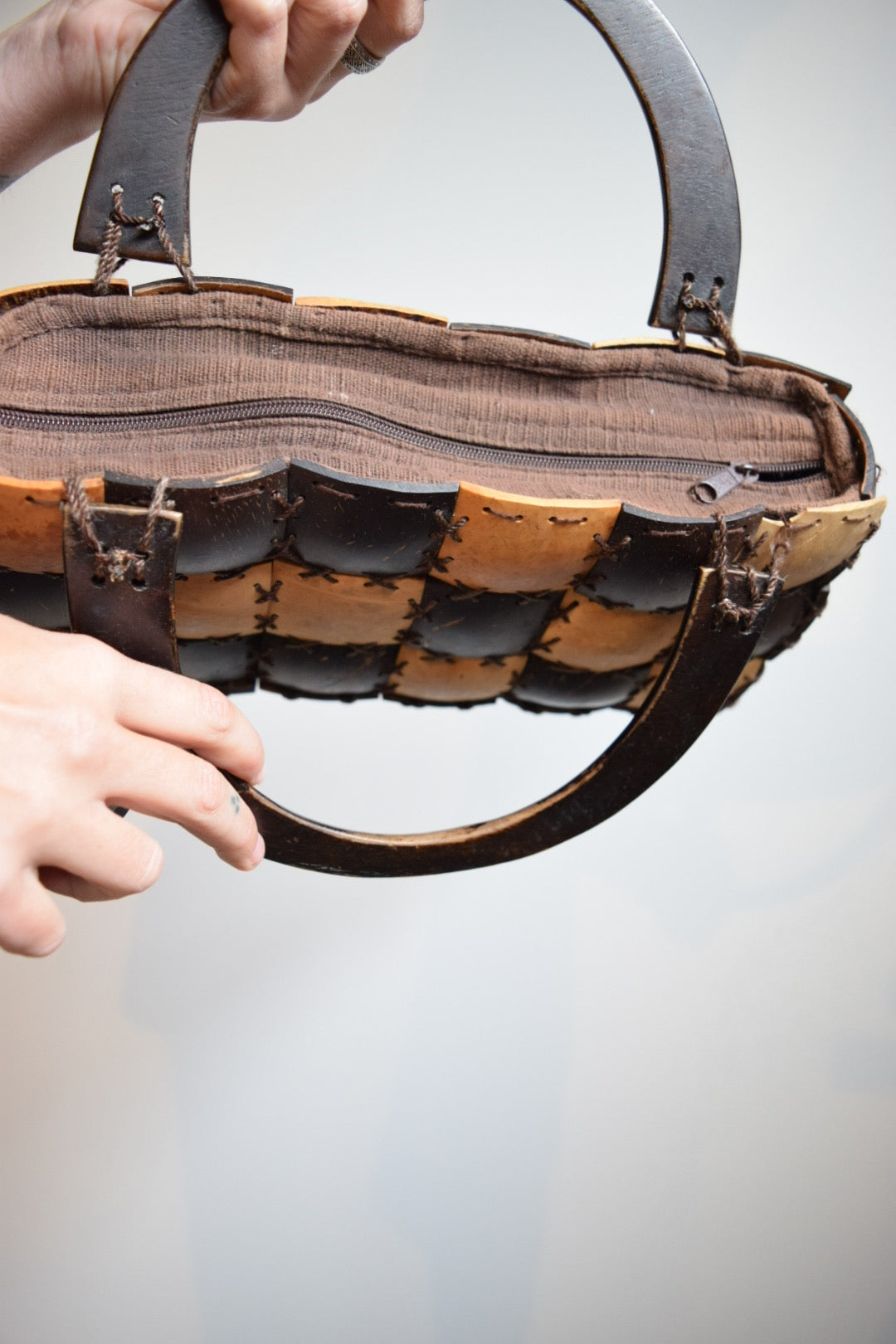 60s Wooden Checkerboard Purse
