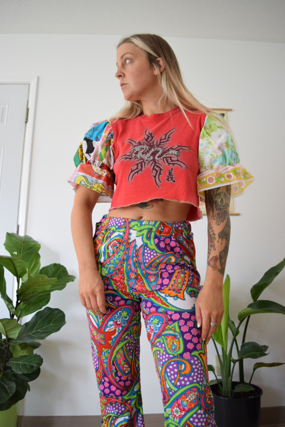 UPCYCLED DRAGON PATCHWORK TEE - XS/S