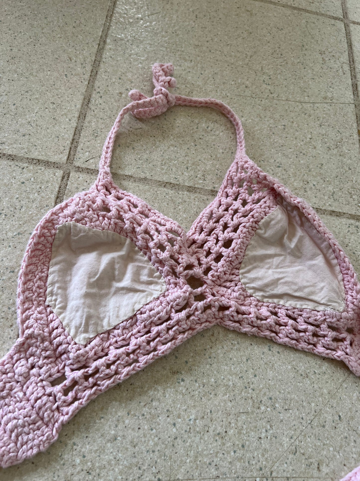 60s Pale Pink Crochet Halter Top
