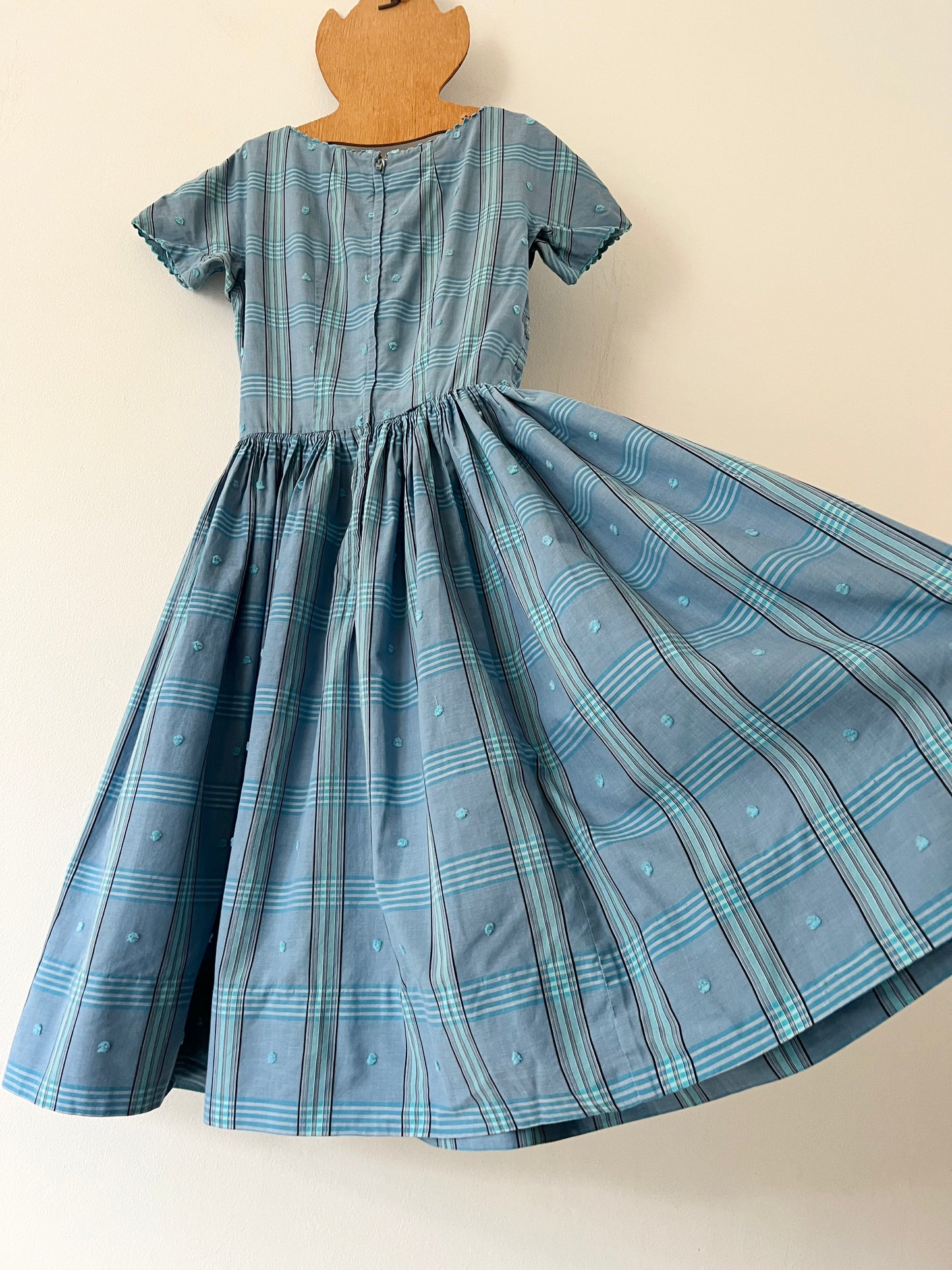 50s Blue Gingham Picnic Jumper Midi Dress - XS/S