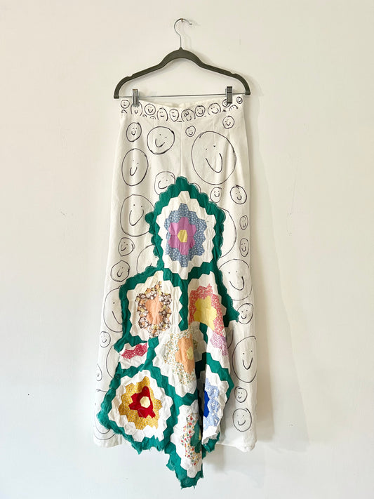 Handmade patchwork smiley maxi skirt