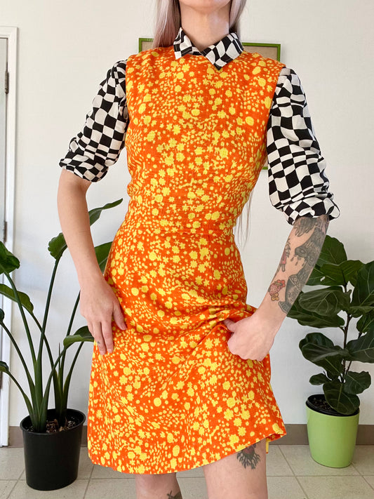 60s Technicolor Paint Splatter Midi Dress - Small