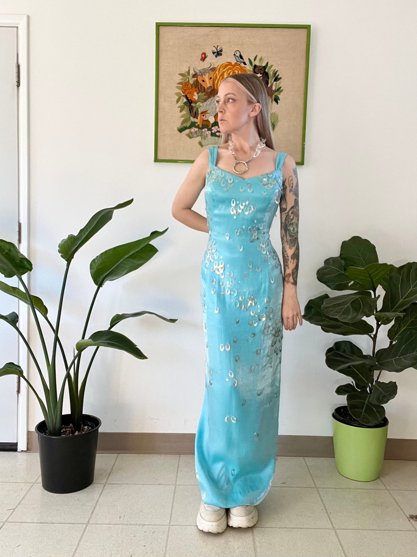 Y2K Iridescent Space Age Maxi Dress