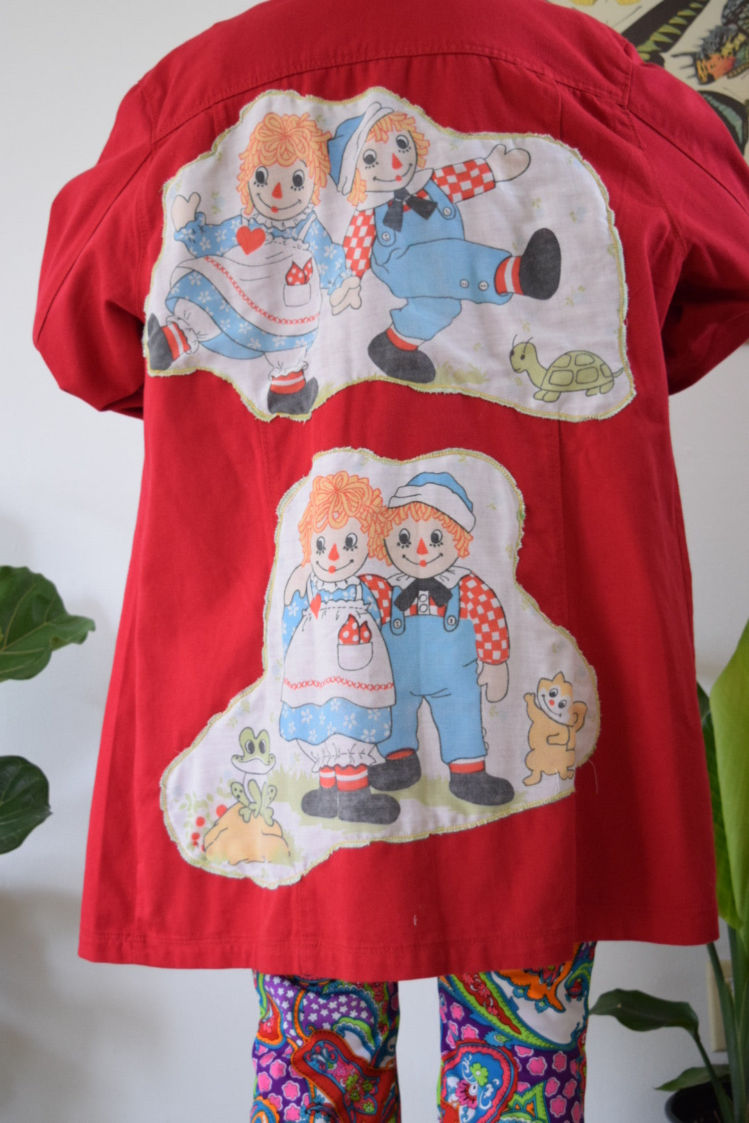 Raggedy Anne Upcycled Red Denim Jacket XL/XXL