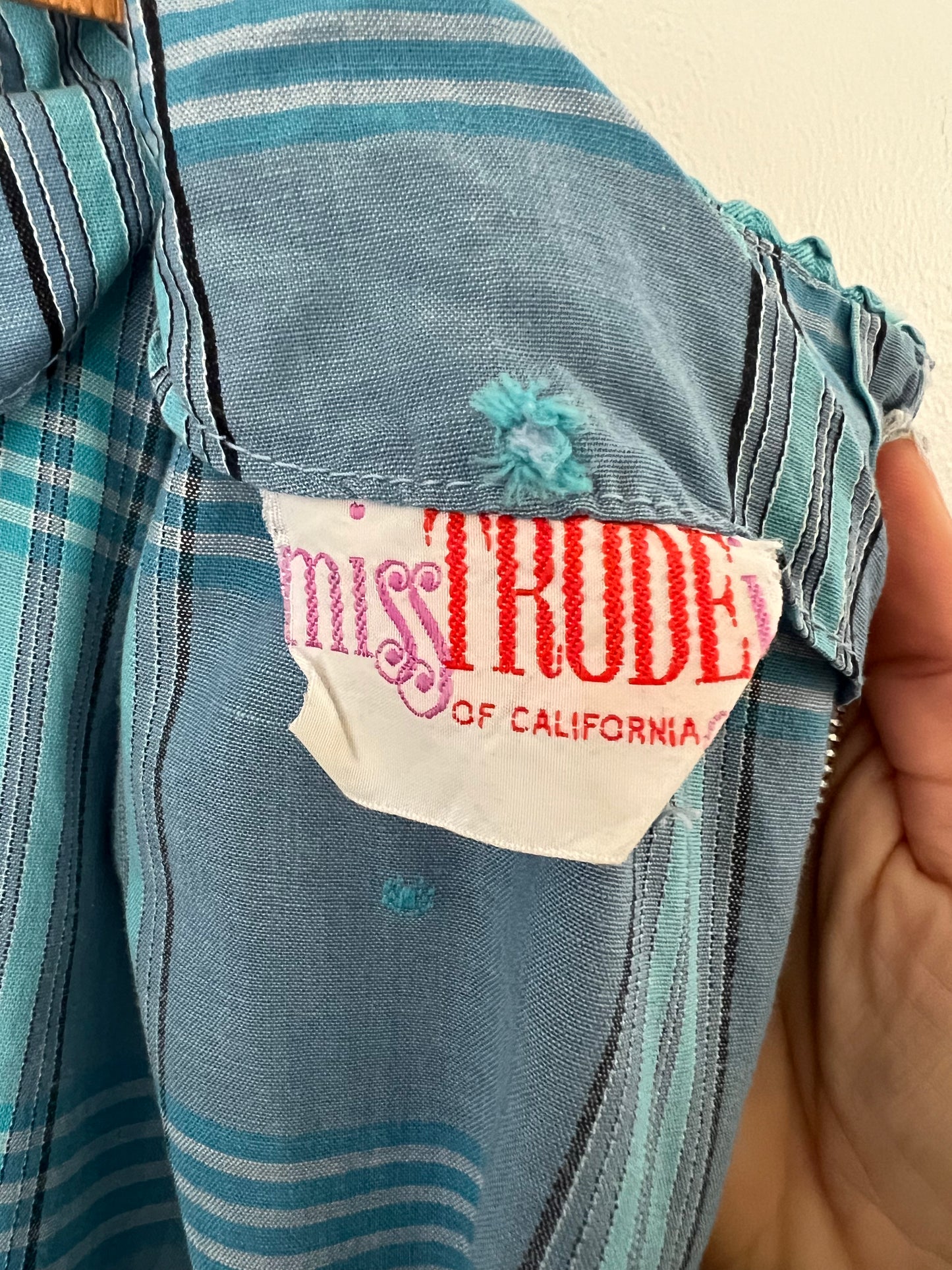 50s Blue Gingham Picnic Jumper Midi Dress - XS/S