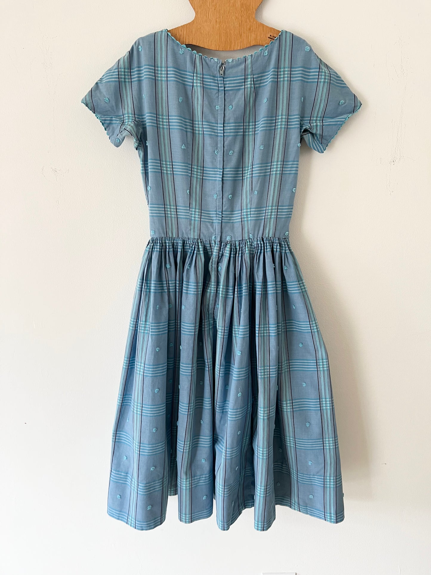 50s Blue Gingham Picnic Jumper Midi Dress - XS/S