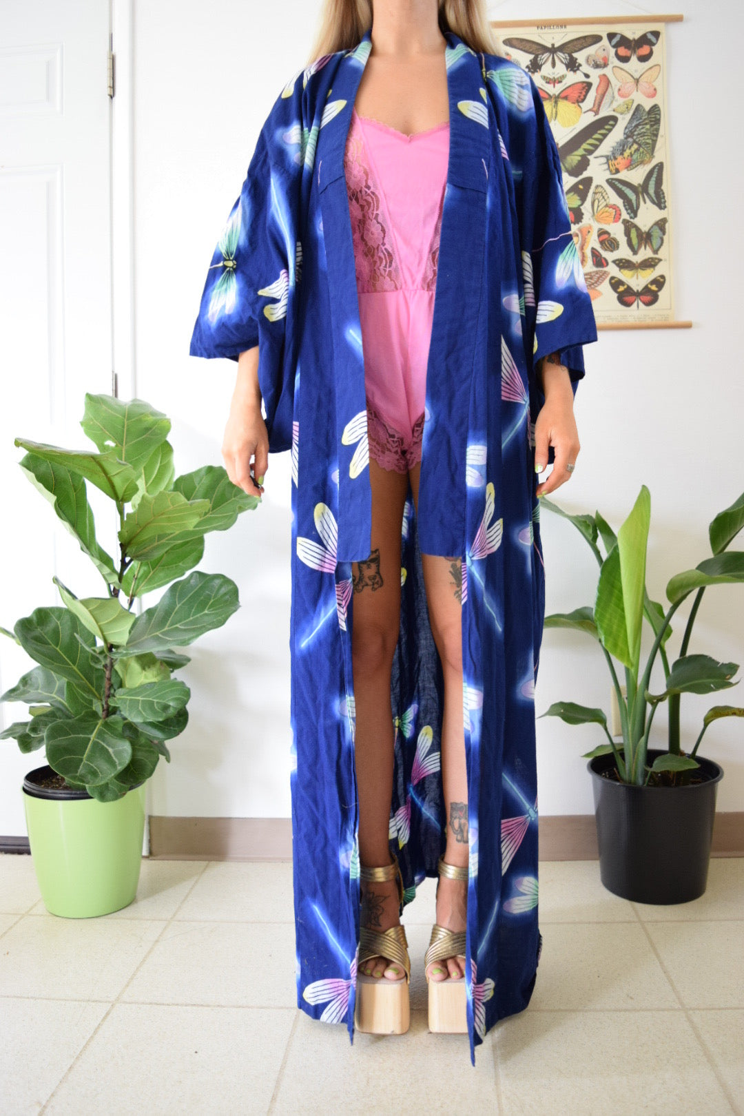 Vtg Dragonfly Kimono Style Robe - L/XL