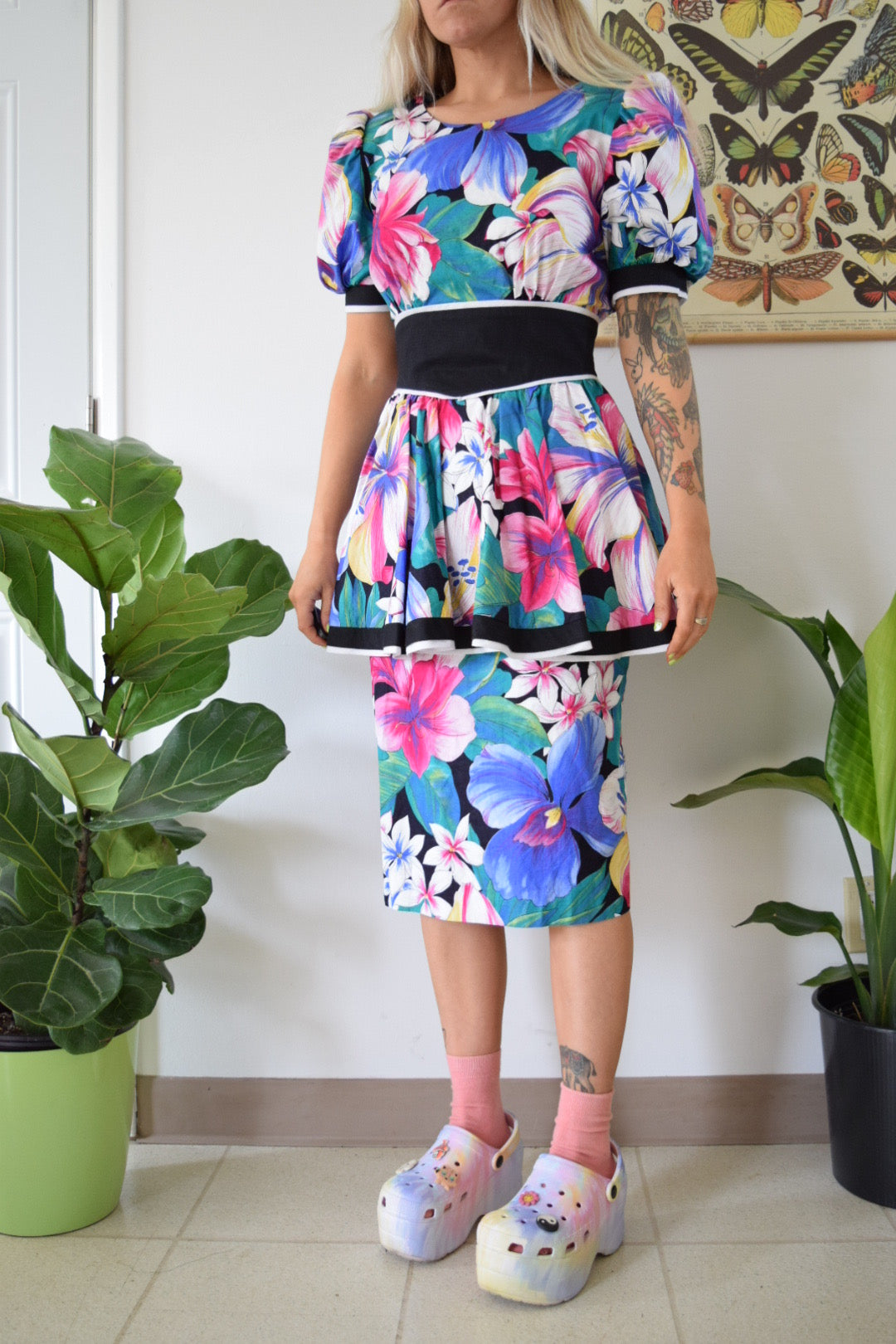 80s Peplum Midi Dress - Small