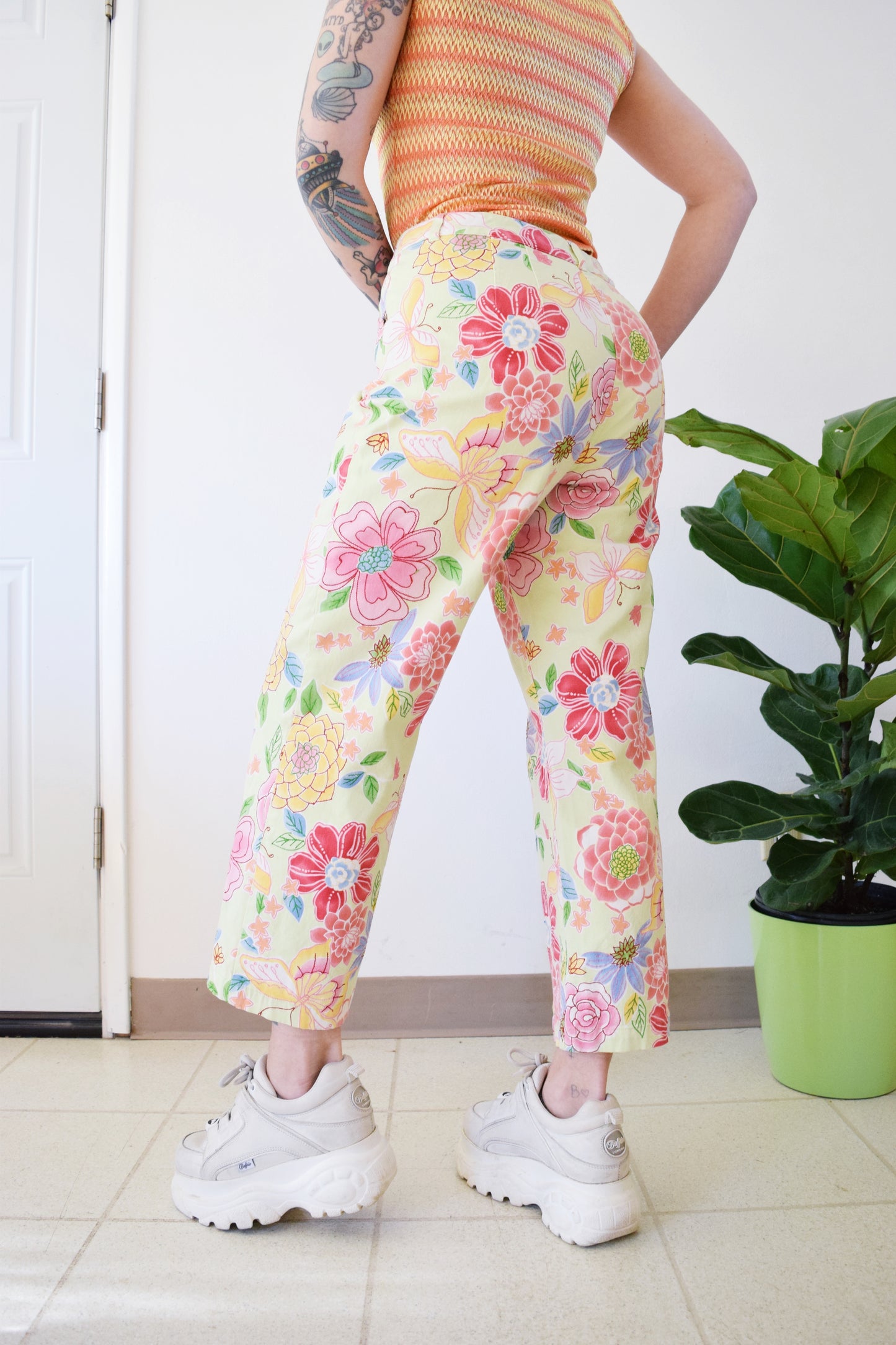 Y2K CHAIN STITCH BUTTERFLY TROUSERS - 30/31" WAIST