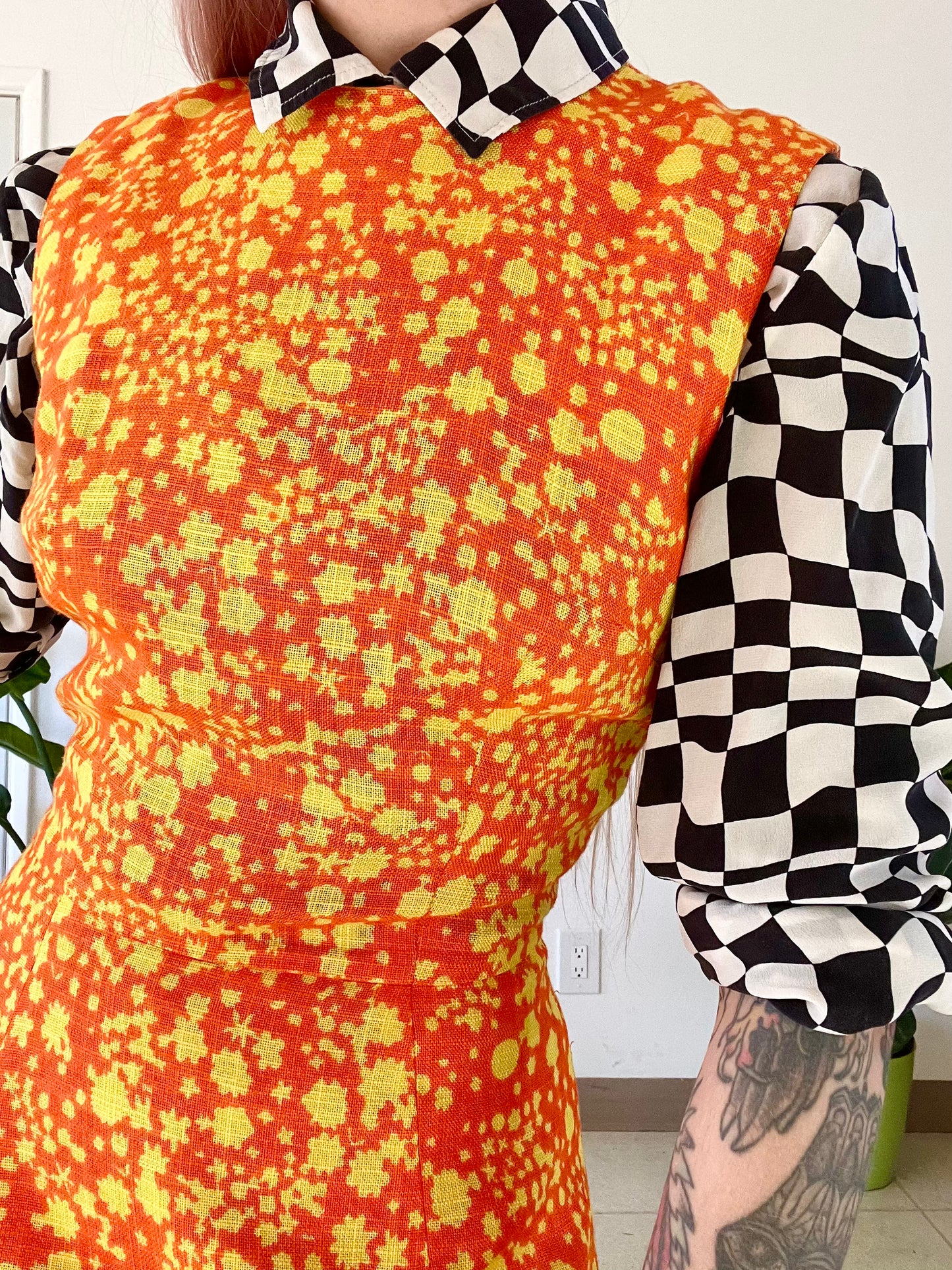 60s Technicolor Paint Splatter Midi Dress - Small