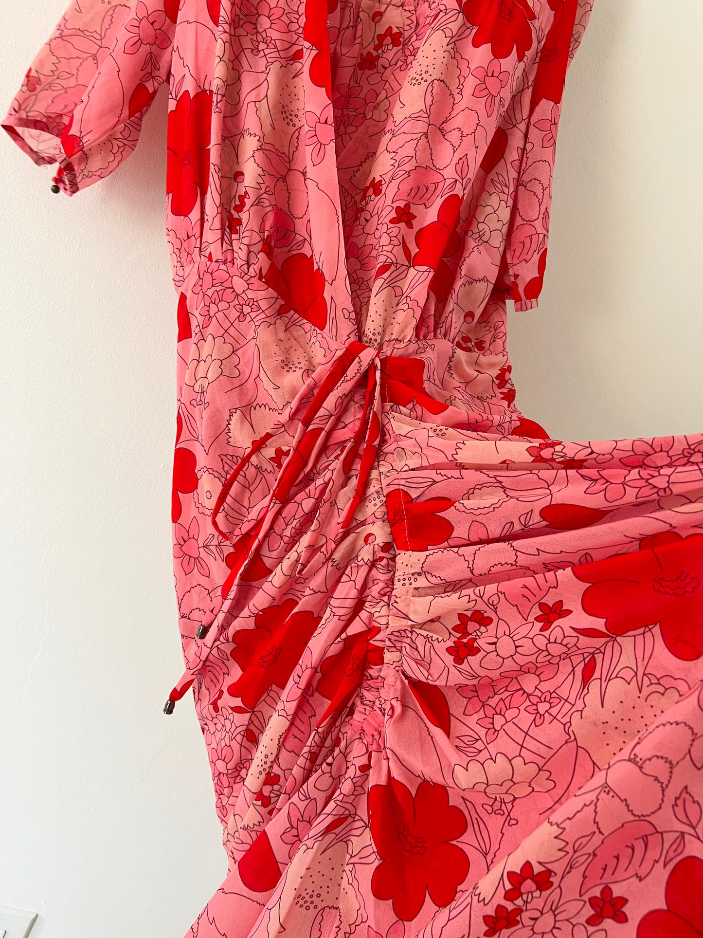 Y2K Does 70s Floral Pop Art Asymmetrical Midi Dress - M