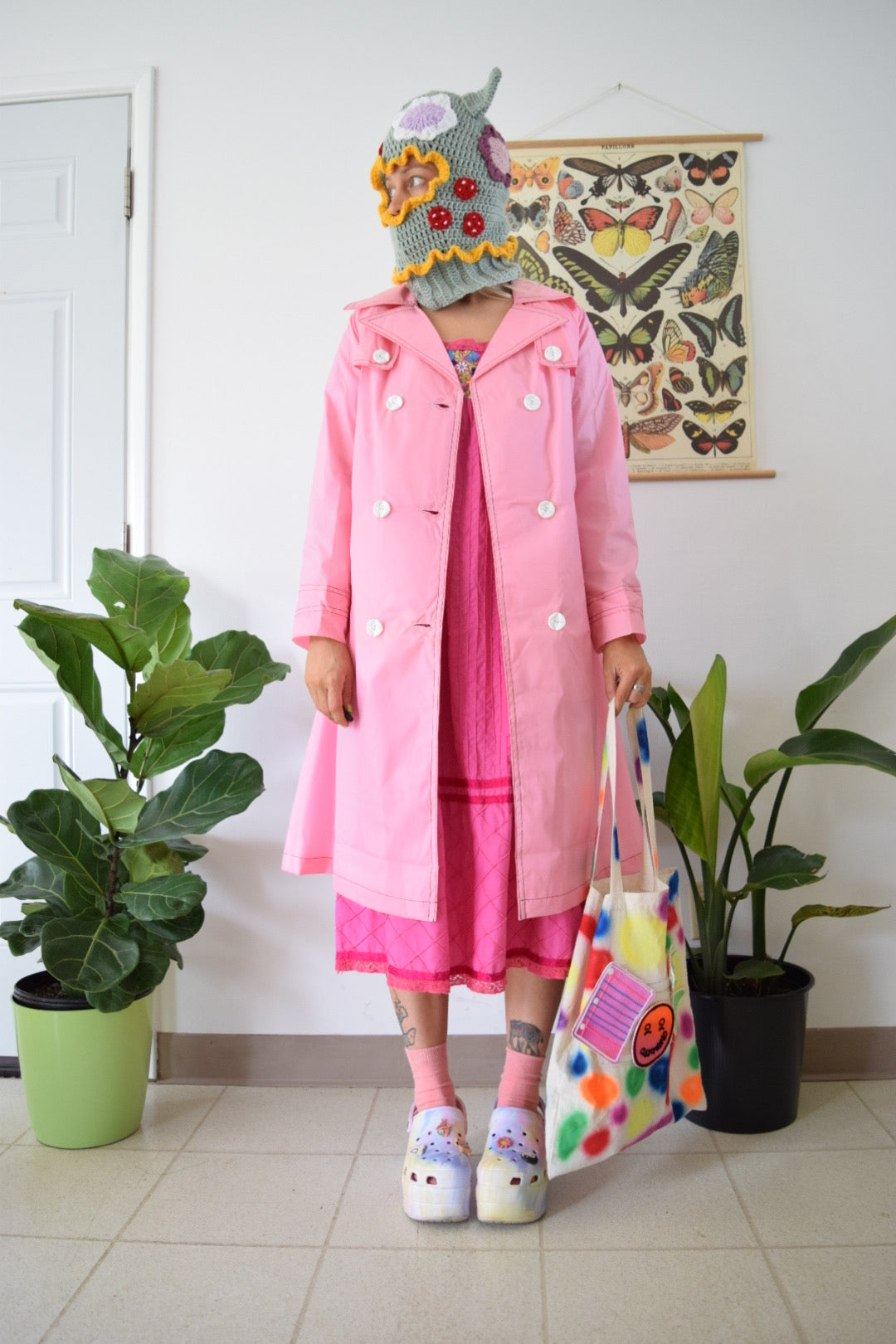 70s Bubblegum Pink Trench Raincoat
