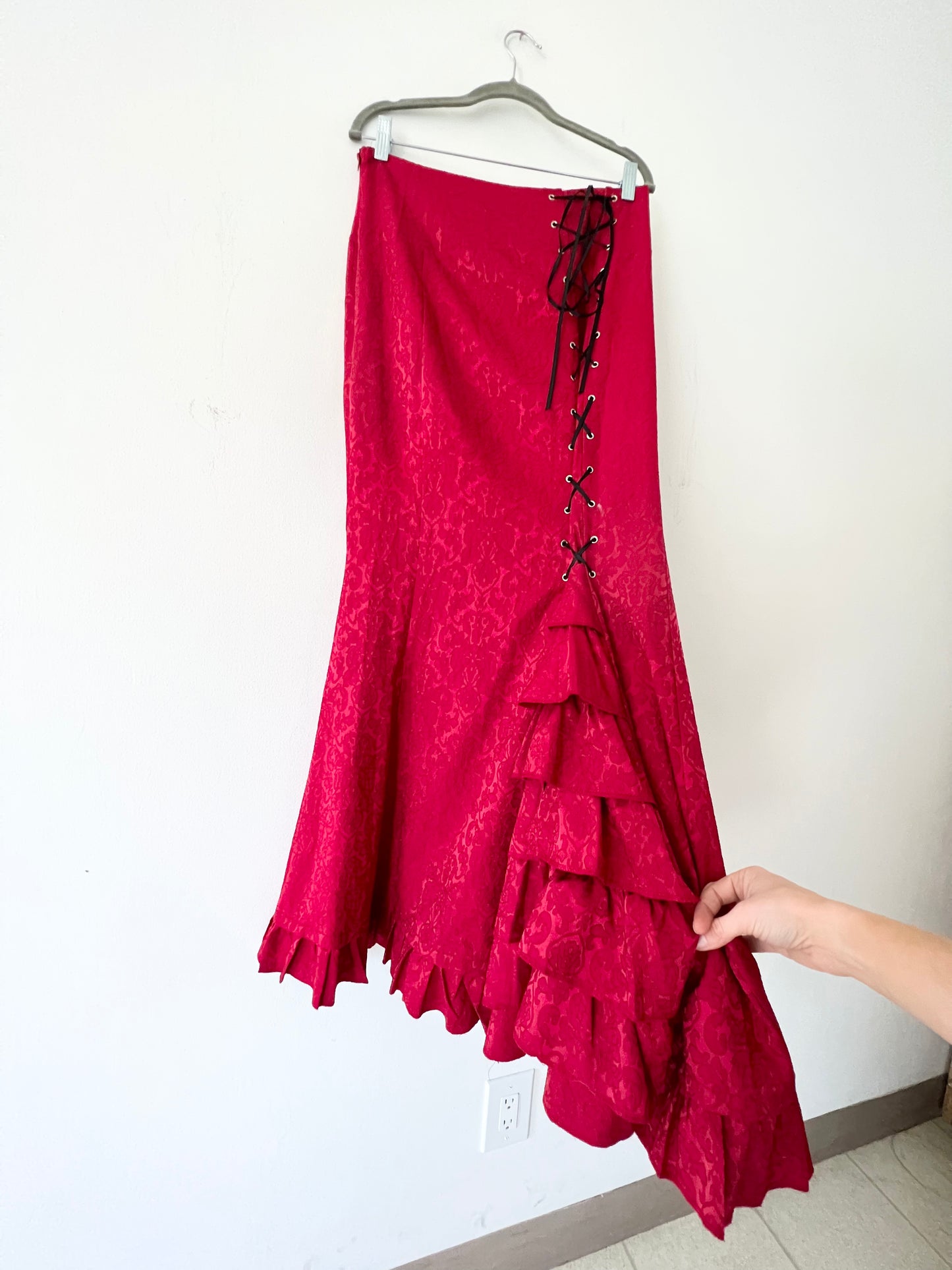 Blood Red Paisley Renaissance Mermaid Maxi Skirt