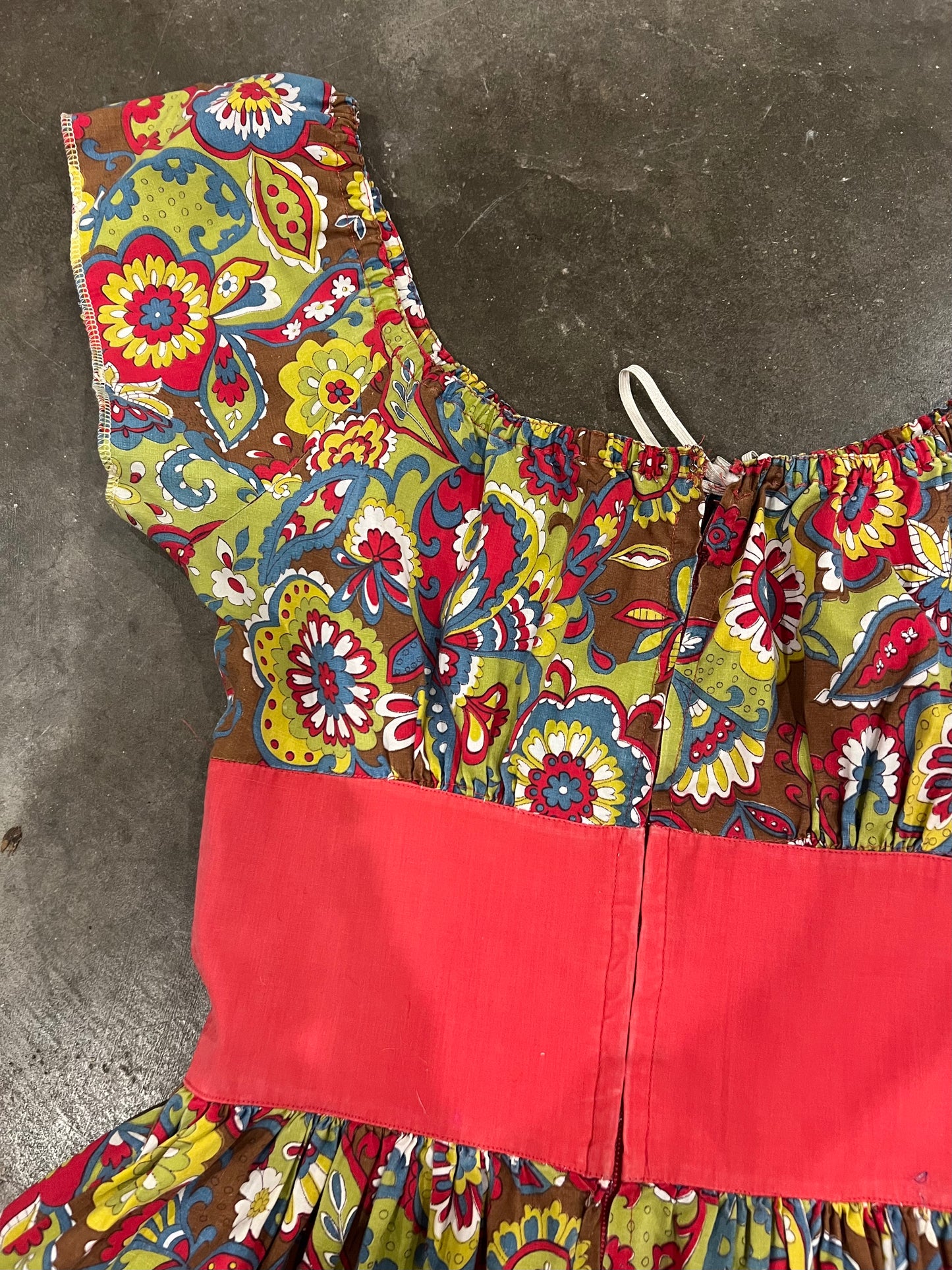 60s psychedelic floral dirndl mini dress - XS-S