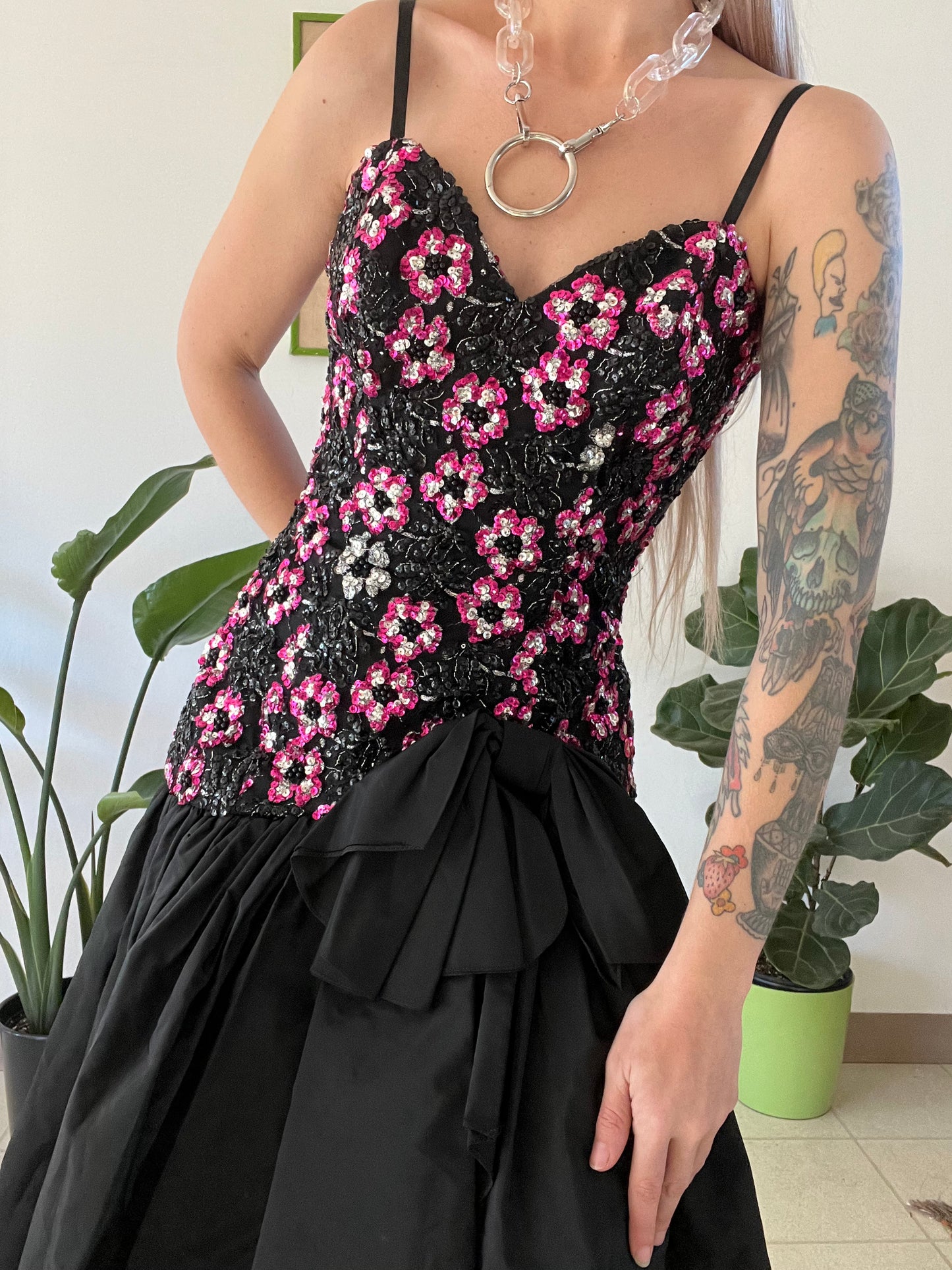 80s Avant Garde Sequin Ruffle Midi Dress