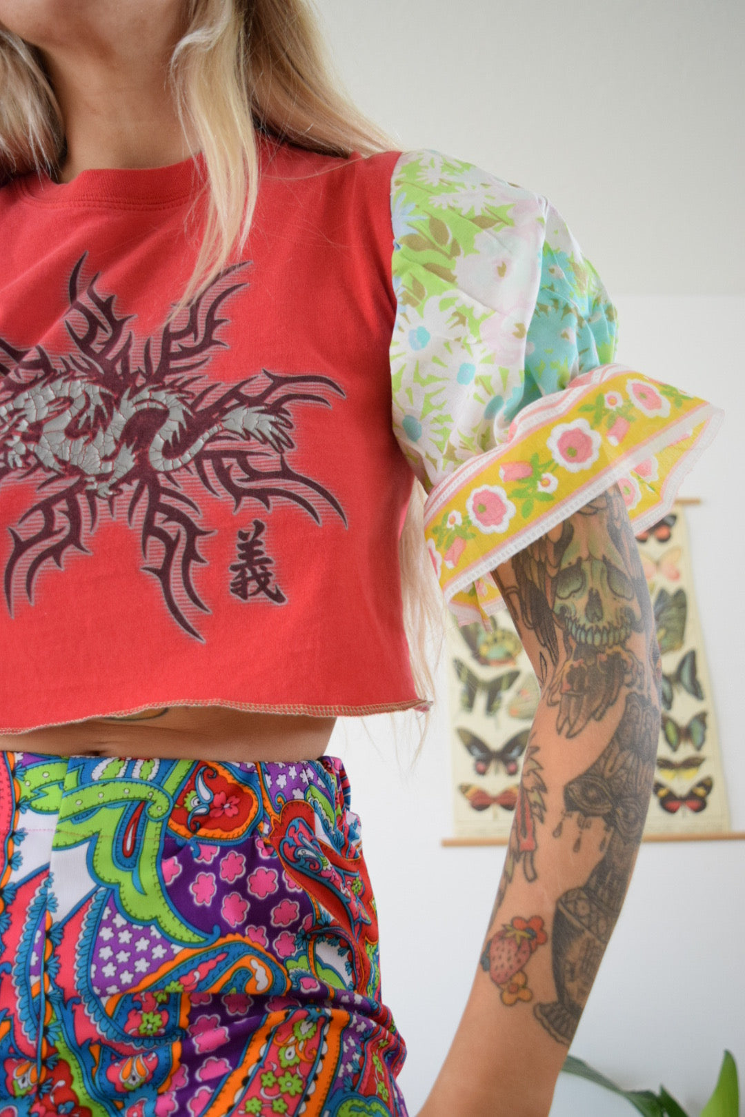 UPCYCLED DRAGON PATCHWORK TEE - XS/S
