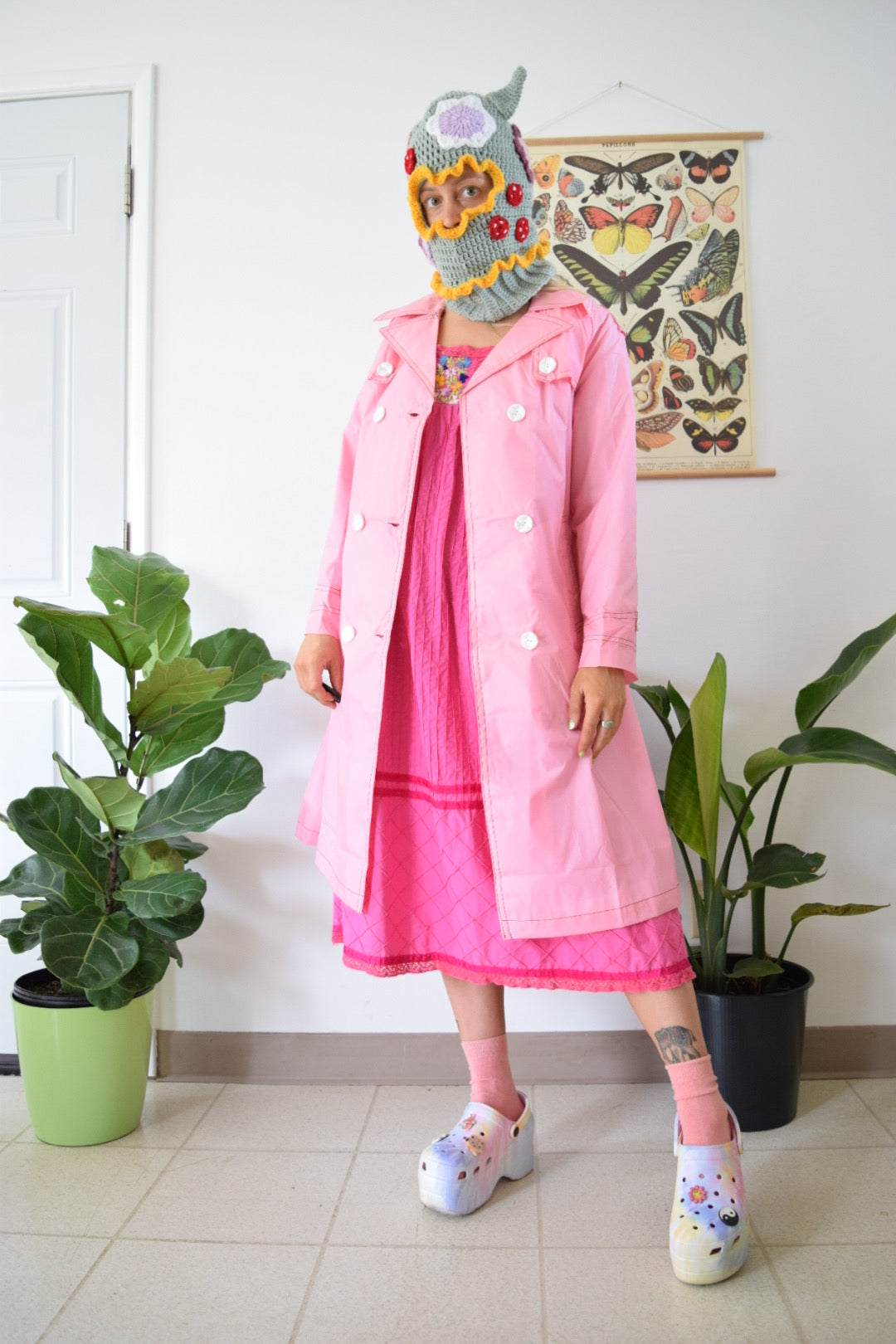 70s Bubblegum Pink Trench Raincoat