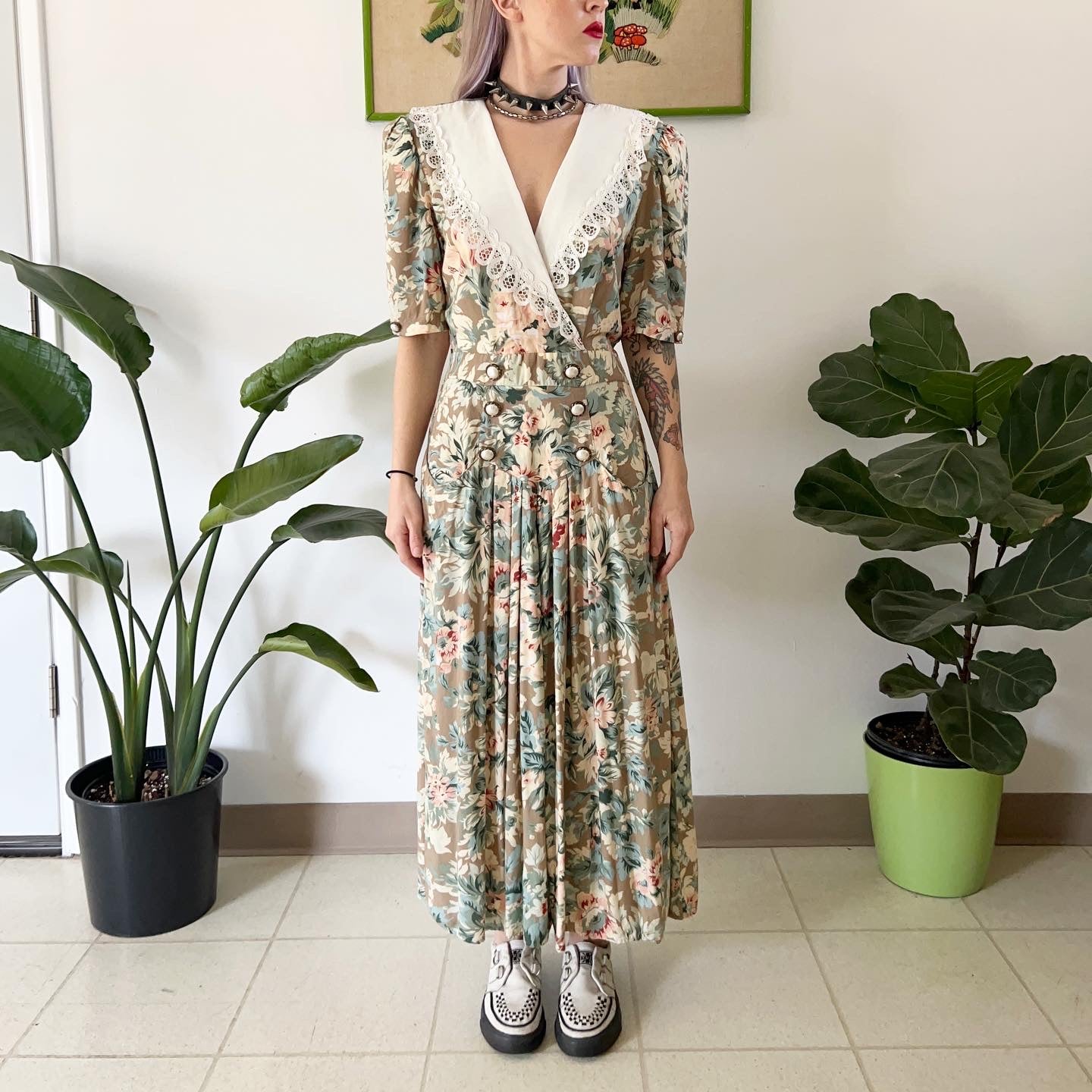 90s Floral Drop Waist Maxi Dress