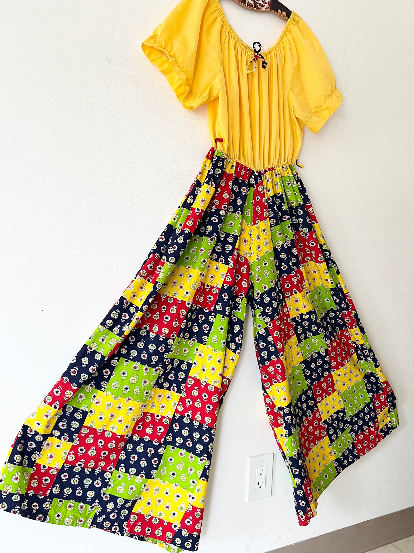 60s Primary Patchwork Yellow Jumpsuit -
