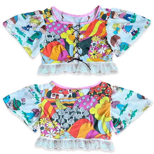 *Owlephant Original* Psychedelic Flutter Cropped Blouse - S/M