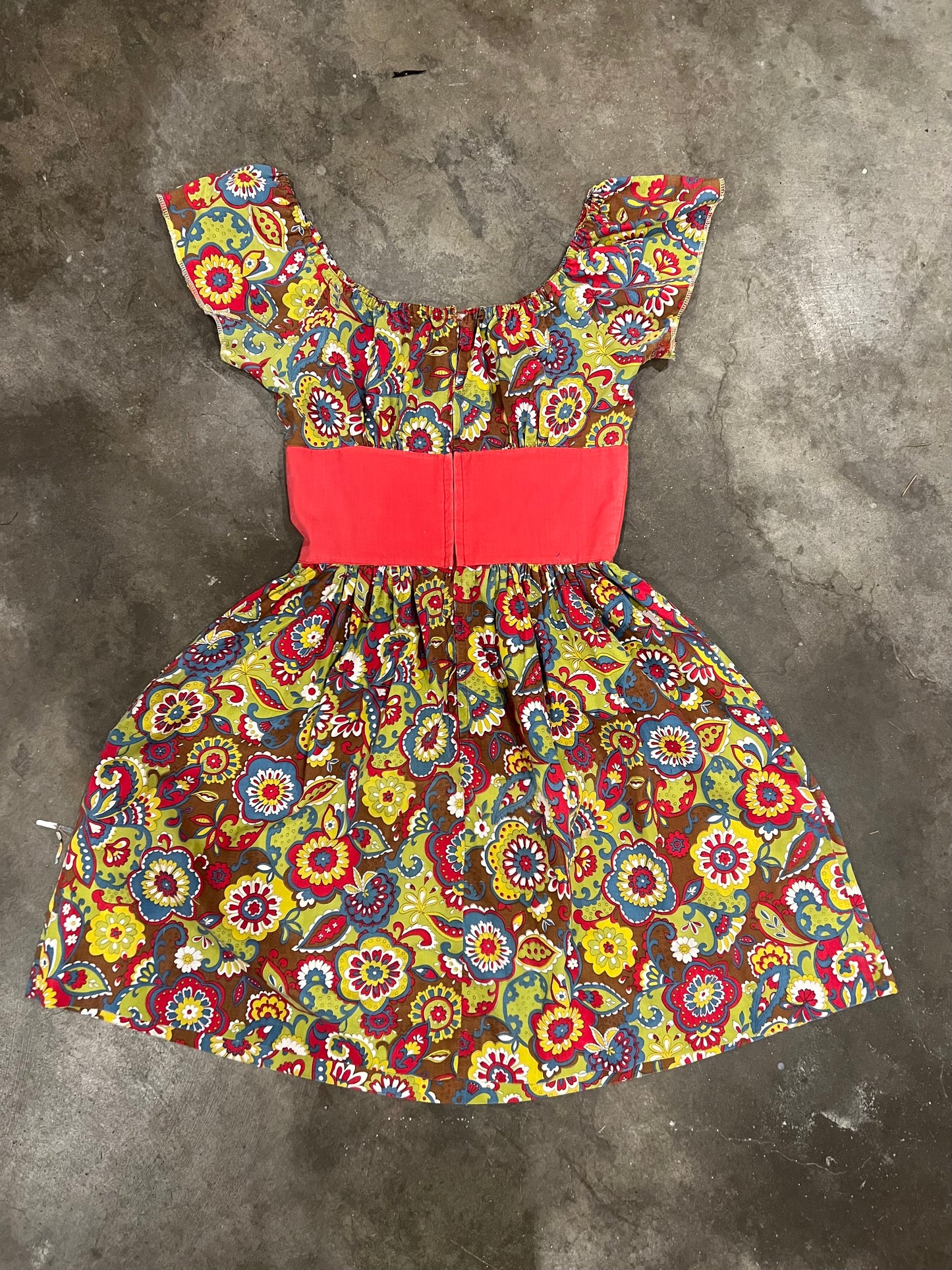 60s psychedelic floral dirndl mini dress - XS-S