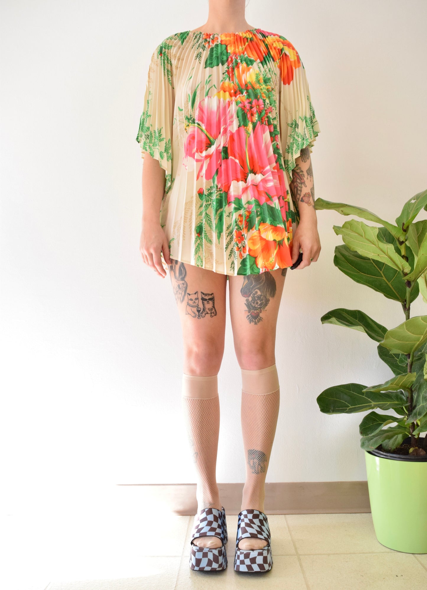 60s FLORAL ACCORDION BLOUSE - O/S