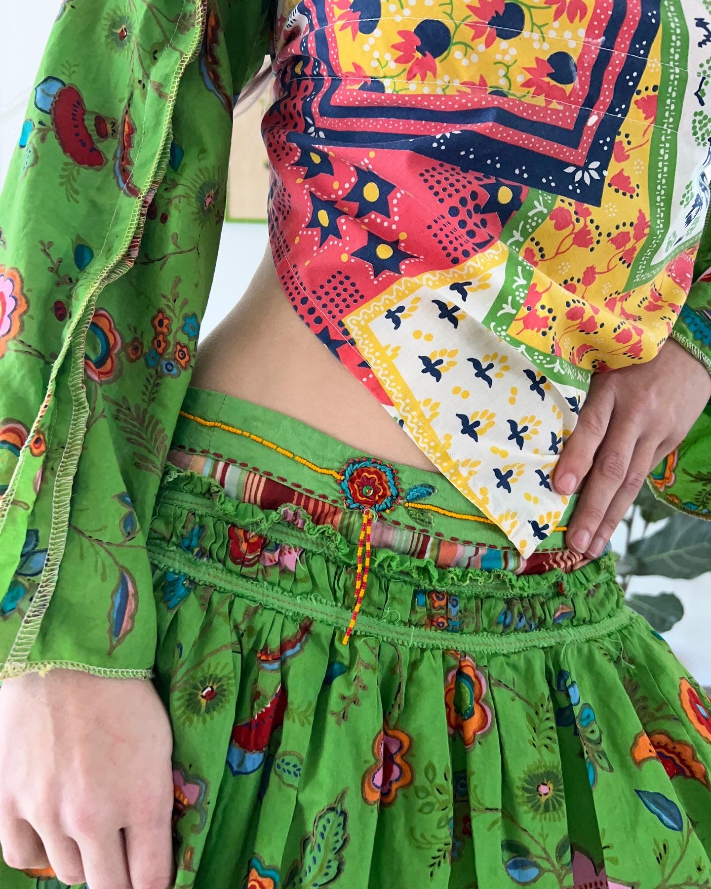 Reworked Green Dream Shawl and Mini Skirt Set