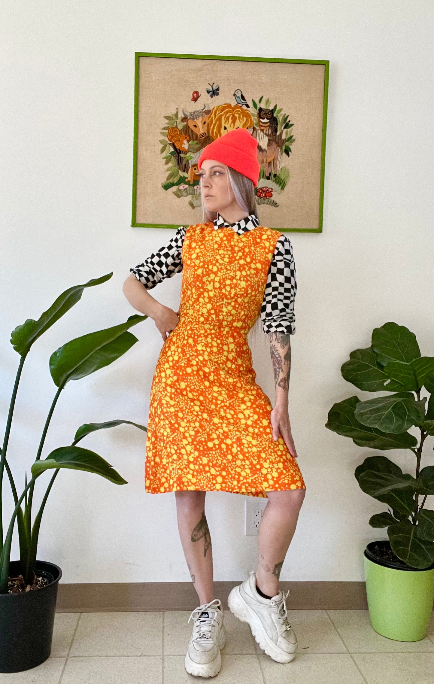 60s Technicolor Paint Splatter Midi Dress - Small