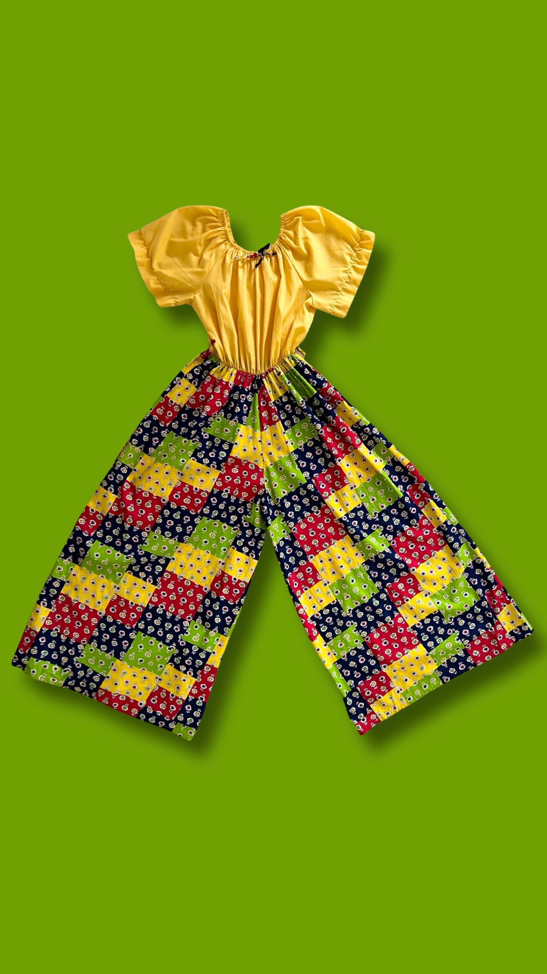 60s Primary Patchwork Yellow Jumpsuit -