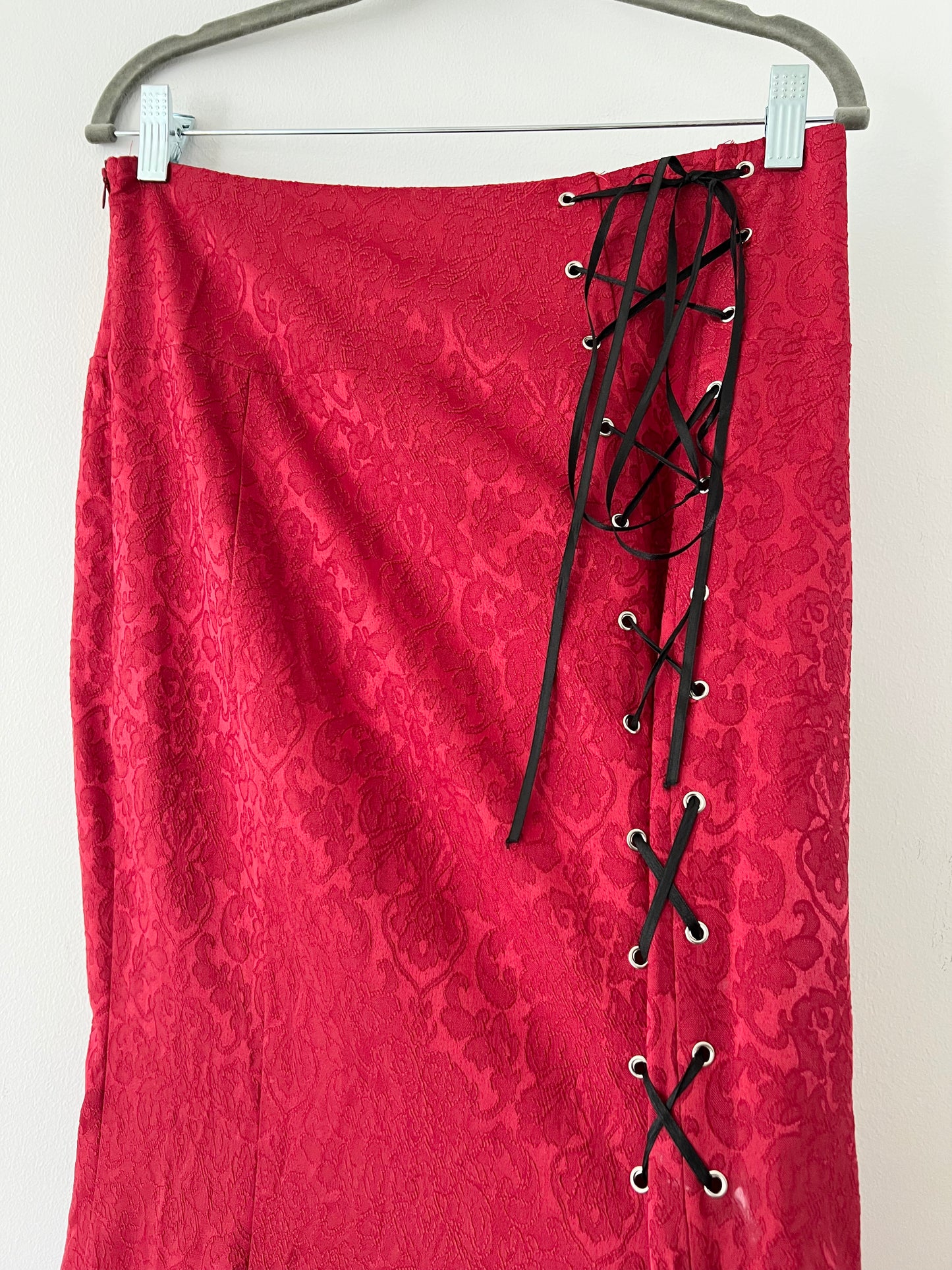 Blood Red Paisley Renaissance Mermaid Maxi Skirt