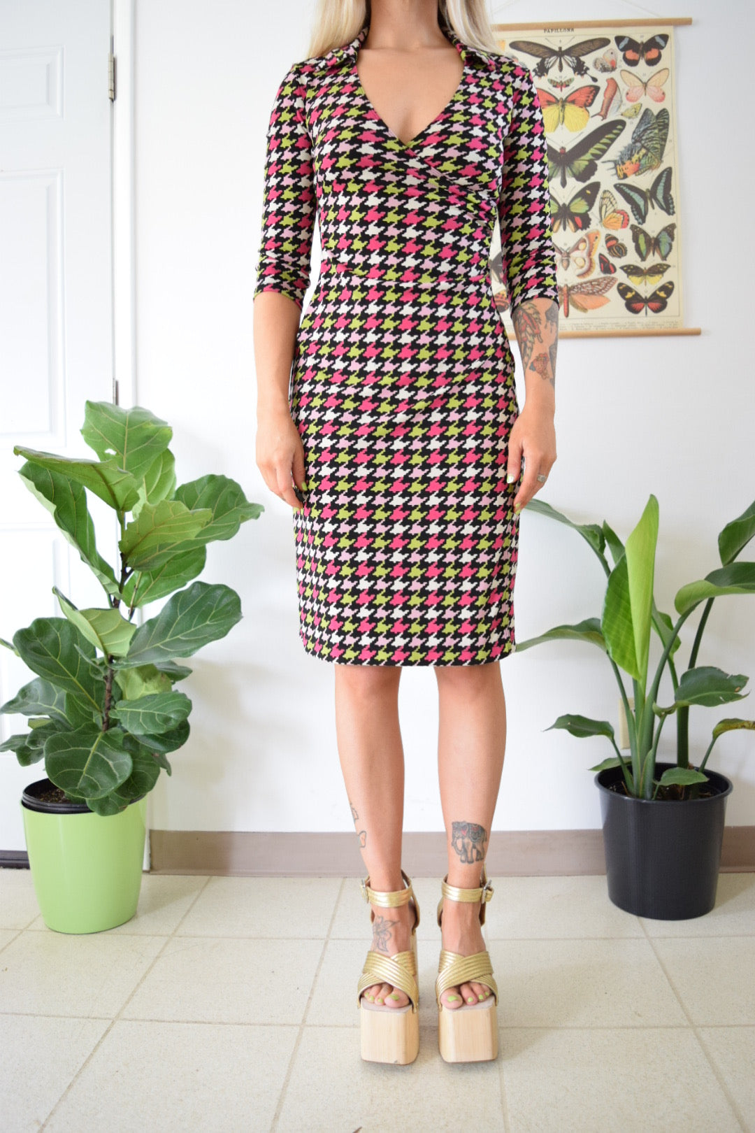 Y2K BCBG Colorful Houndstooth Midi - XS/Small