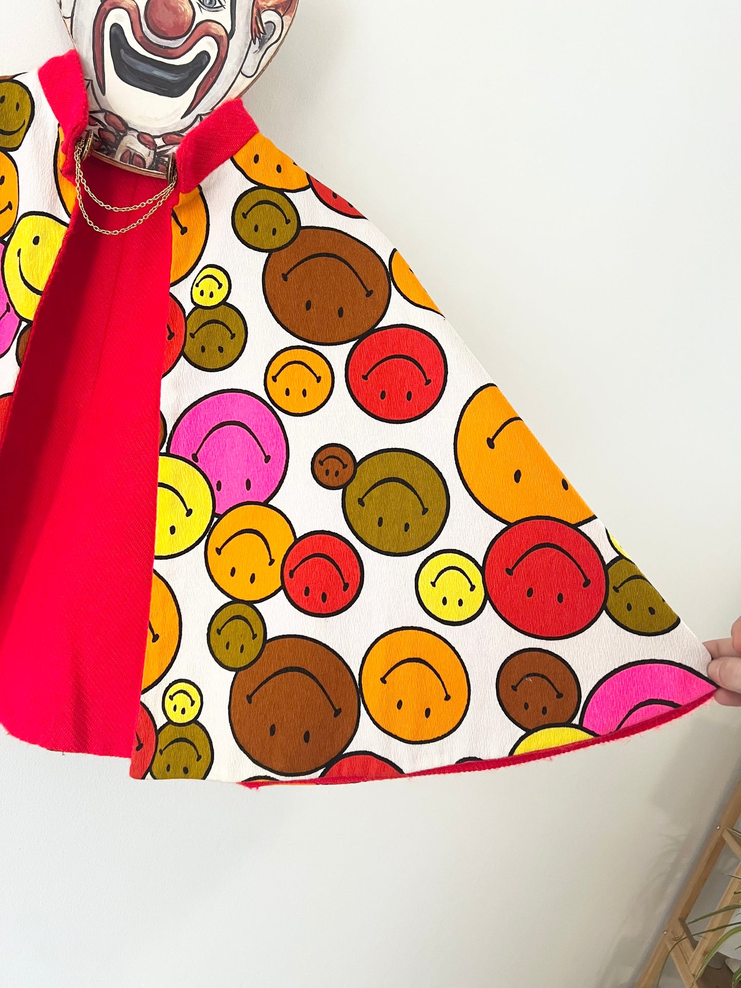 70s handmade Technicolor smiley cape