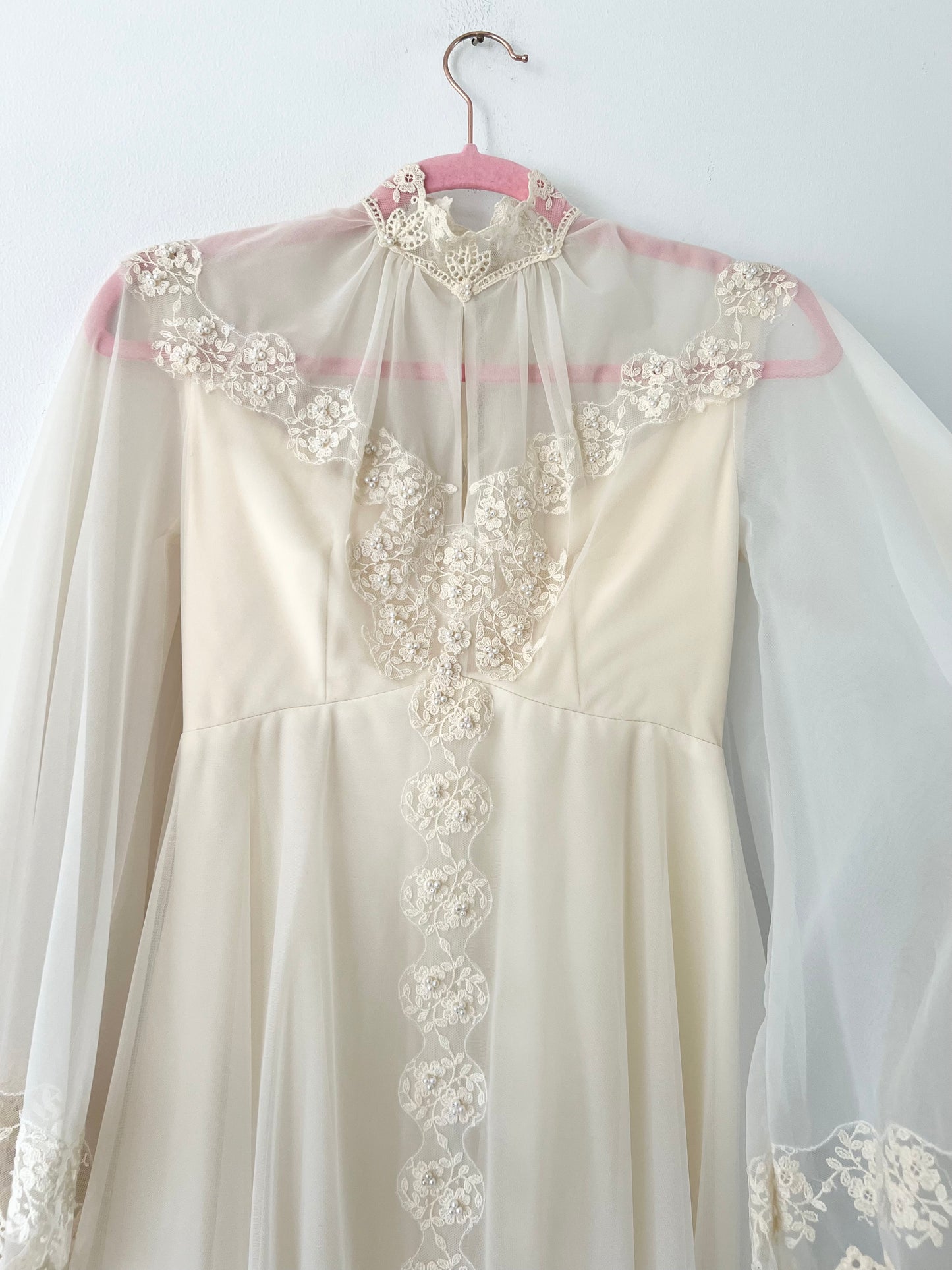 60s Bespoke Ethereal Bell Sleeve Wedding Gown