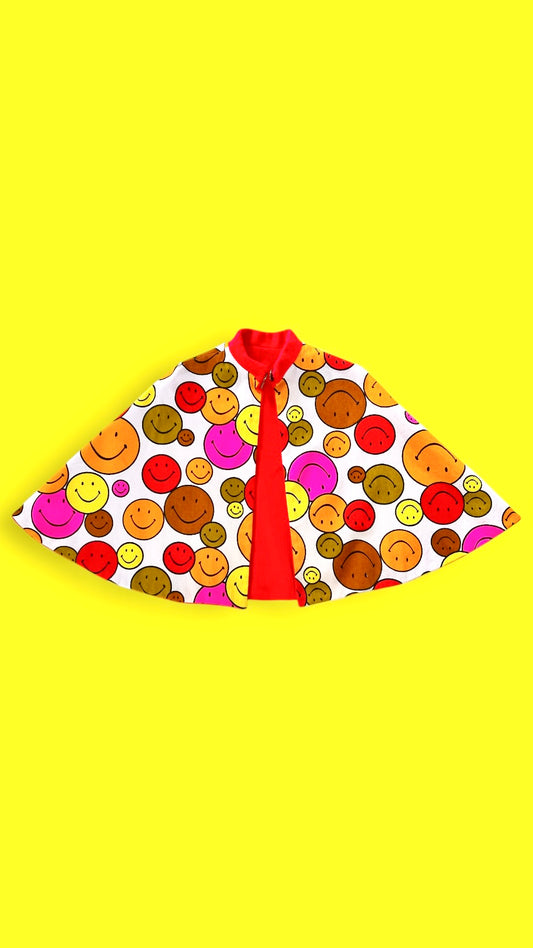 70s handmade Technicolor smiley cape