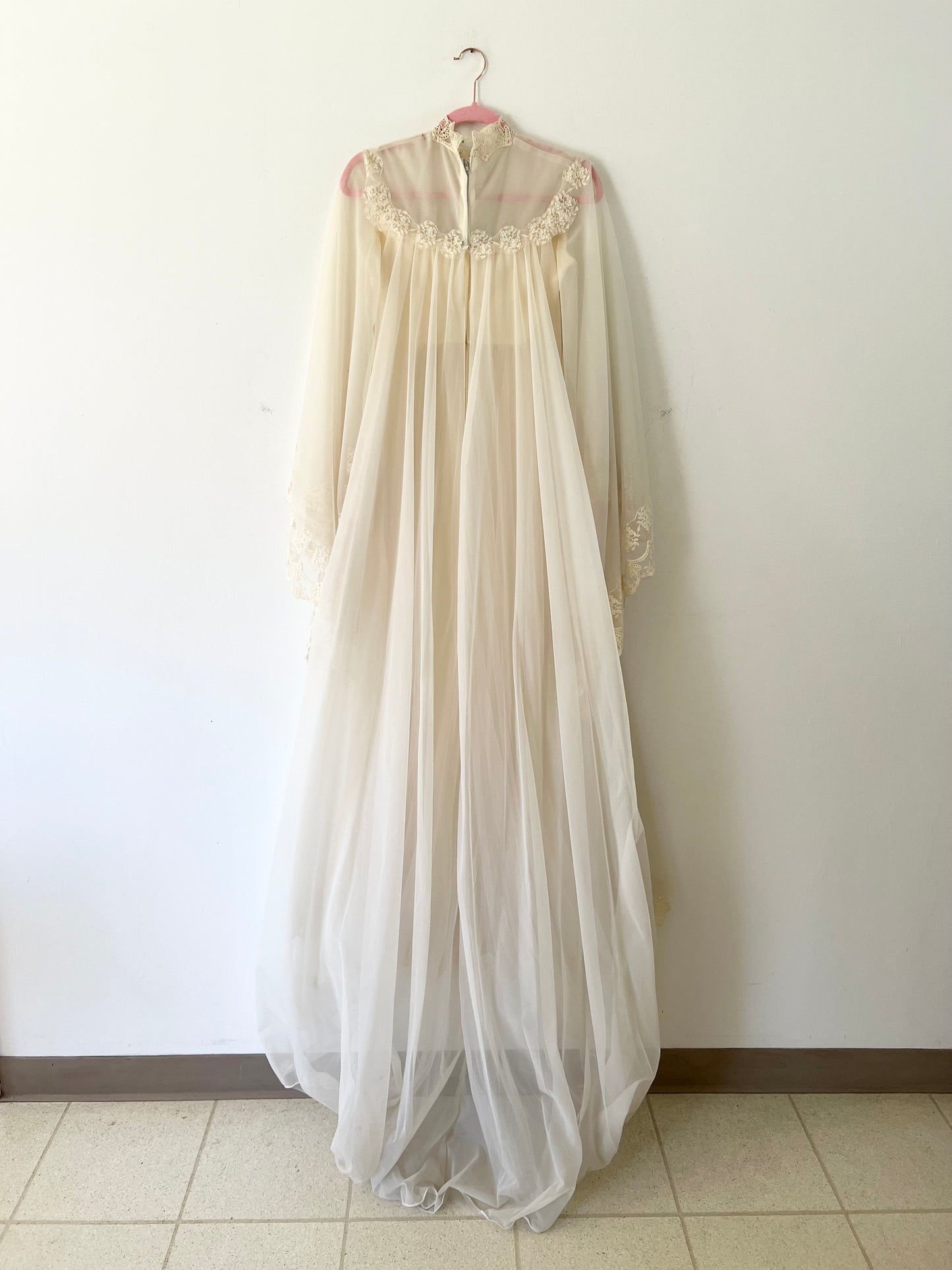 60s Bespoke Ethereal Bell Sleeve Wedding Gown