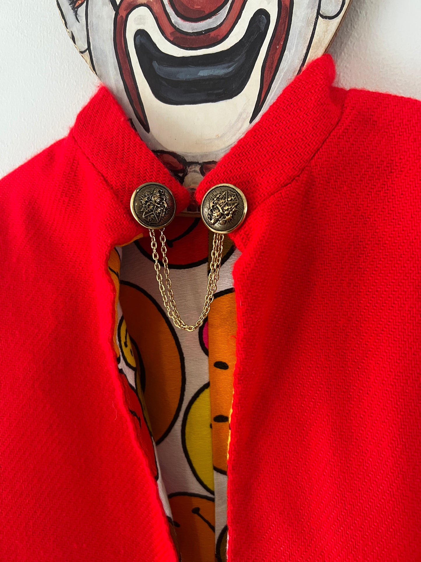 70s handmade Technicolor smiley cape