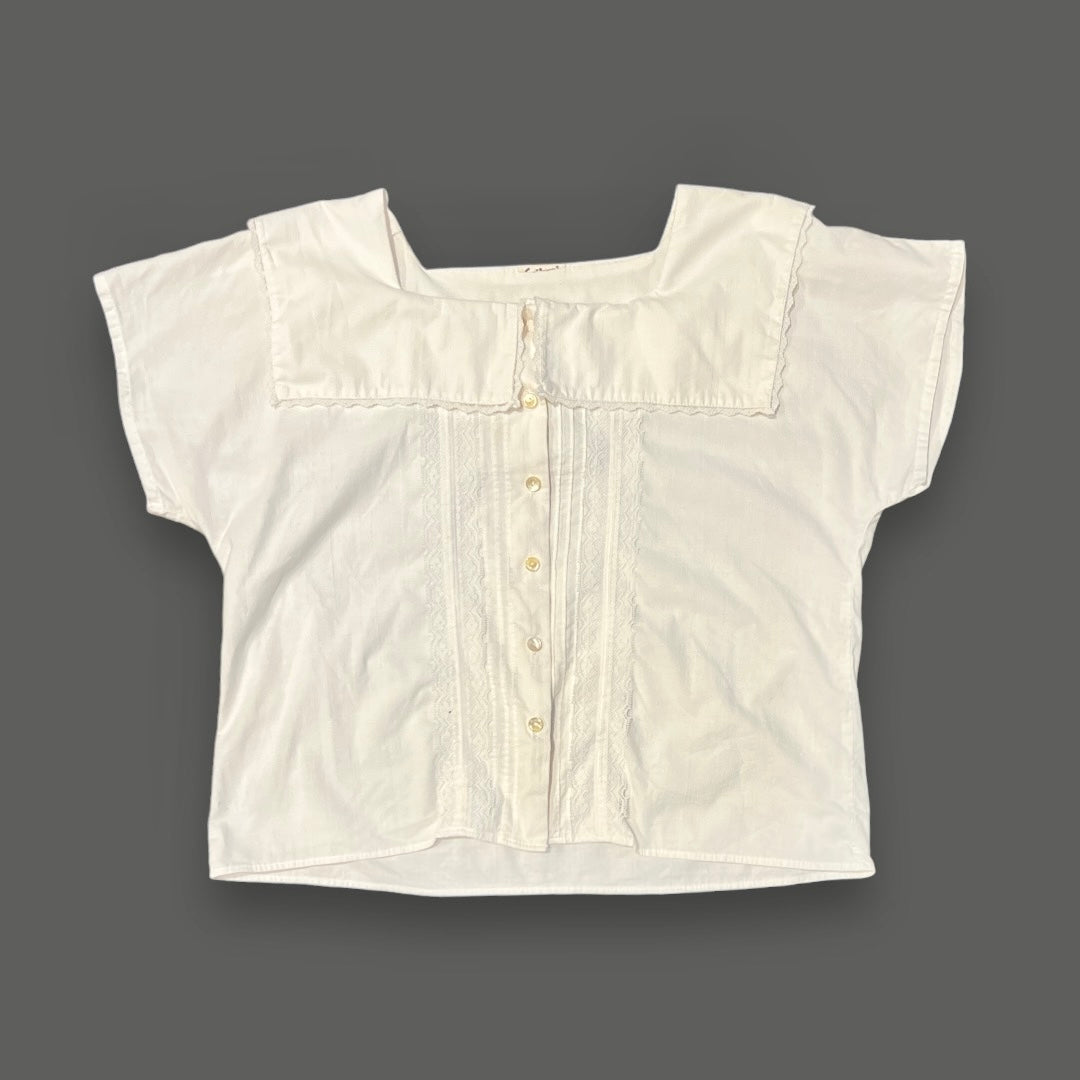 80s white square collar cap sleeve blouse