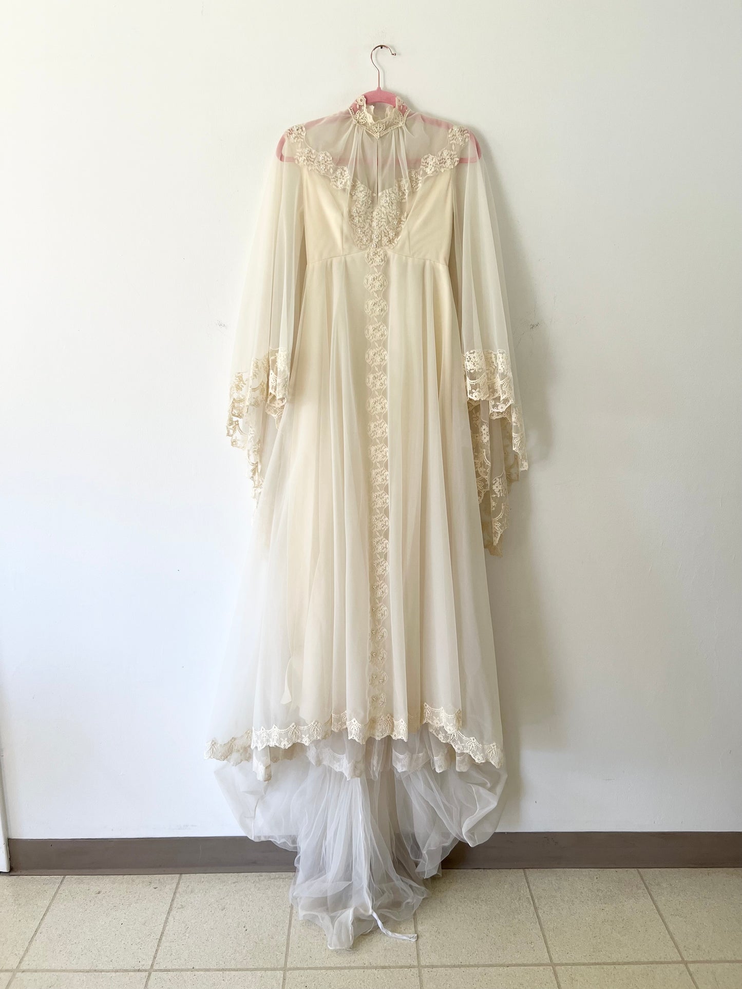 60s Bespoke Ethereal Bell Sleeve Wedding Gown