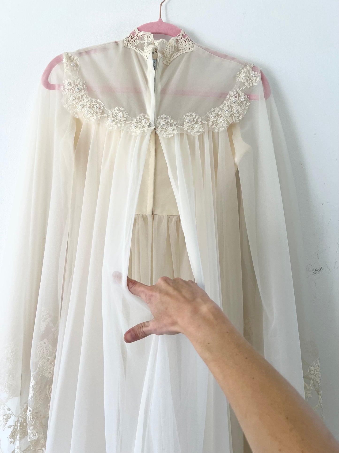 60s Bespoke Ethereal Bell Sleeve Wedding Gown