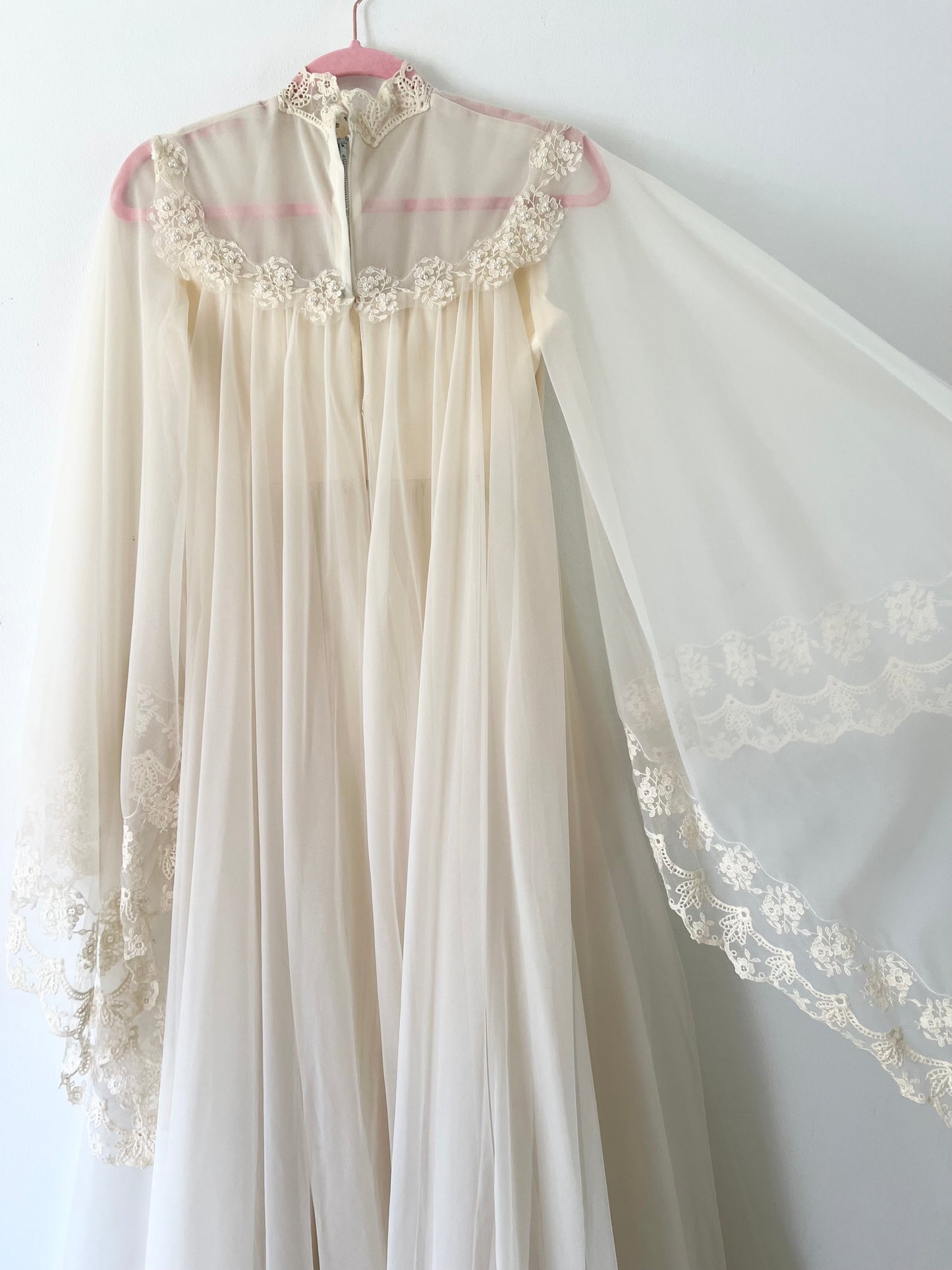 60s Bespoke Ethereal Bell Sleeve Wedding Gown