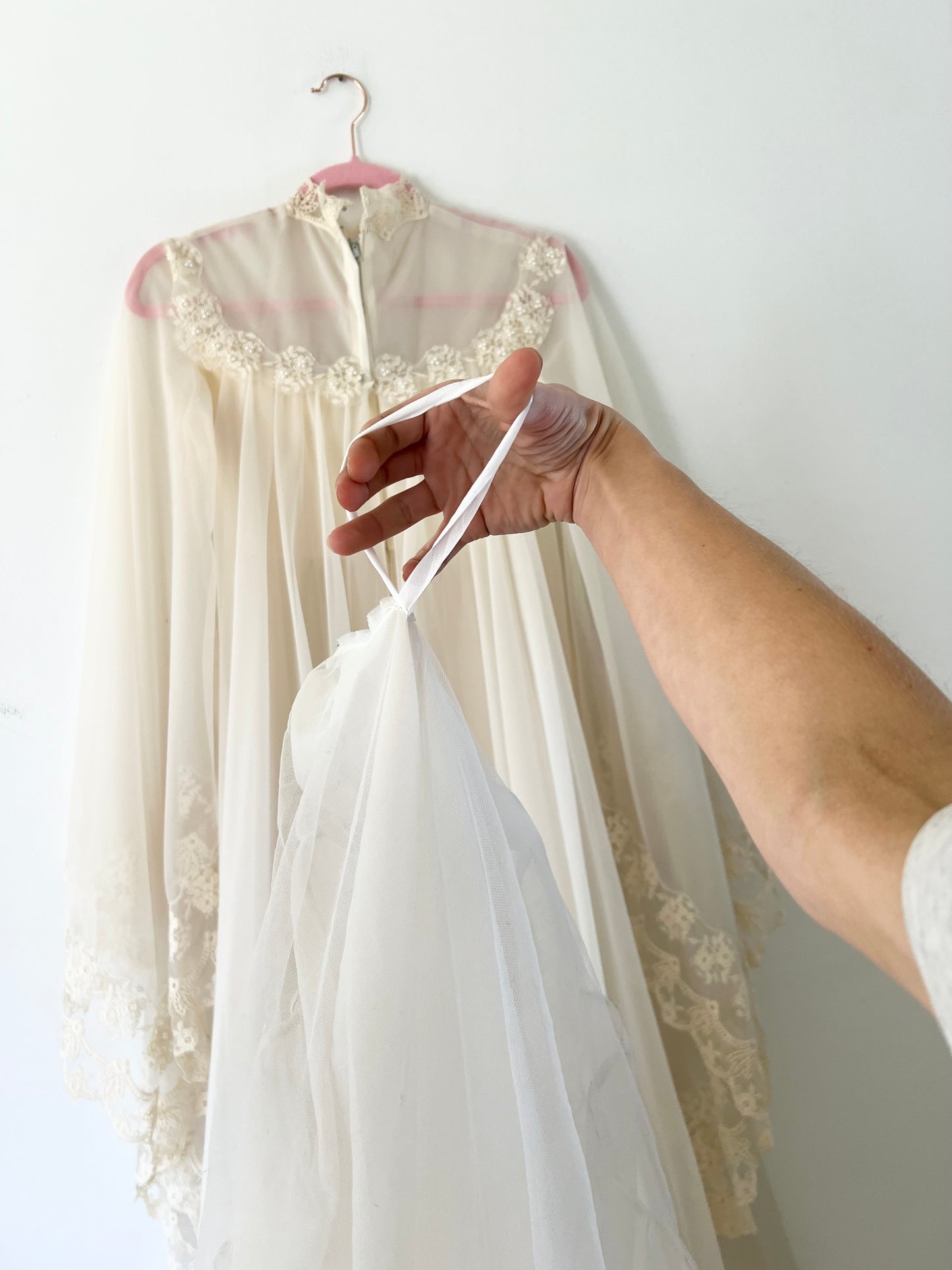 60s Bespoke Ethereal Bell Sleeve Wedding Gown