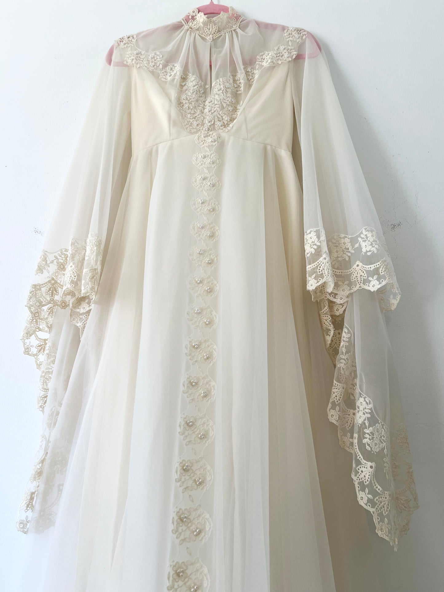 60s Bespoke Ethereal Bell Sleeve Wedding Gown